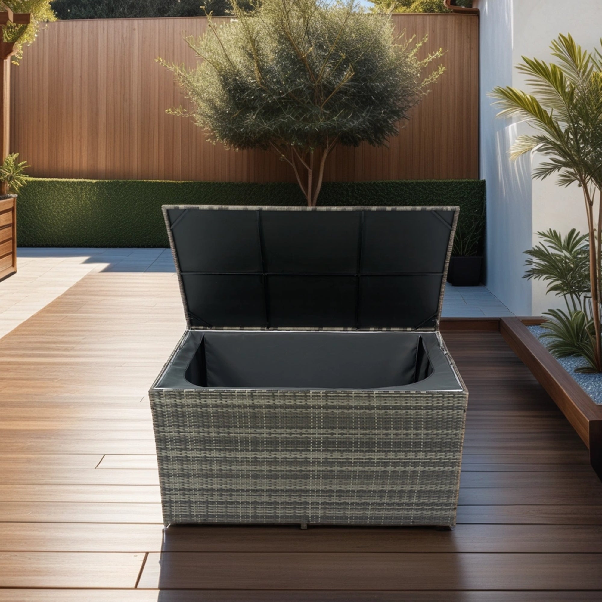 200 Gal. Gray Wicker Outdoor Deck Boxes with Lid BOELEPSTG02GR