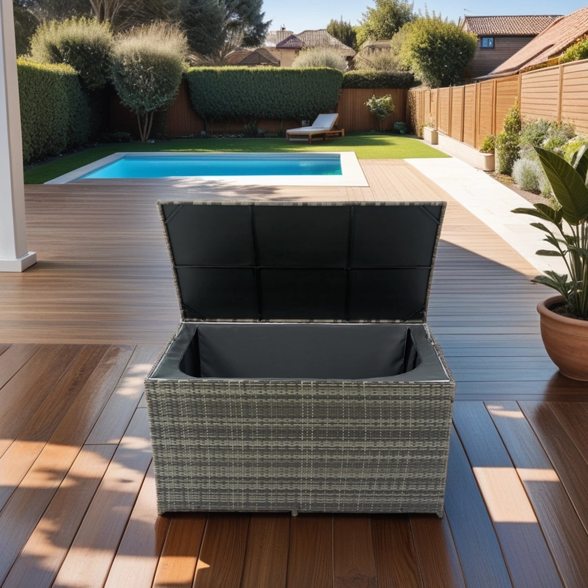 200 Gal. Gray Wicker Outdoor Deck Boxes with Lid BOELEPSTG02GR