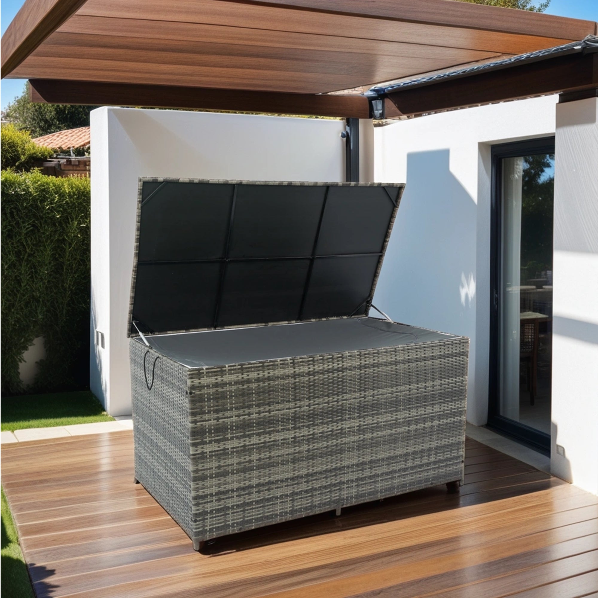 200 Gal. Gray Wicker Outdoor Deck Boxes with Lid BOELEPSTG02GR