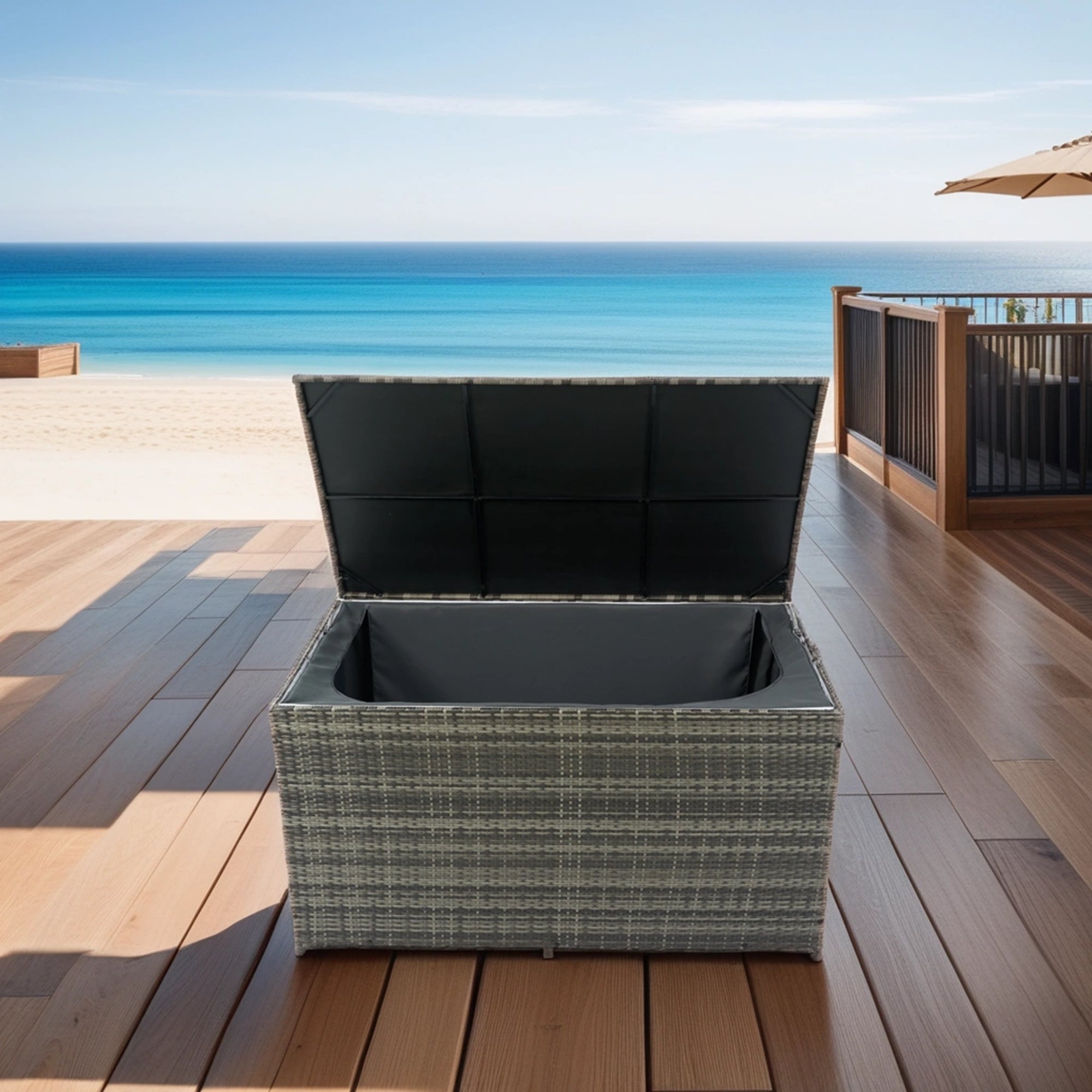 200 Gal. Gray Wicker Outdoor Deck Boxes with Lid BOELEPSTG02GR