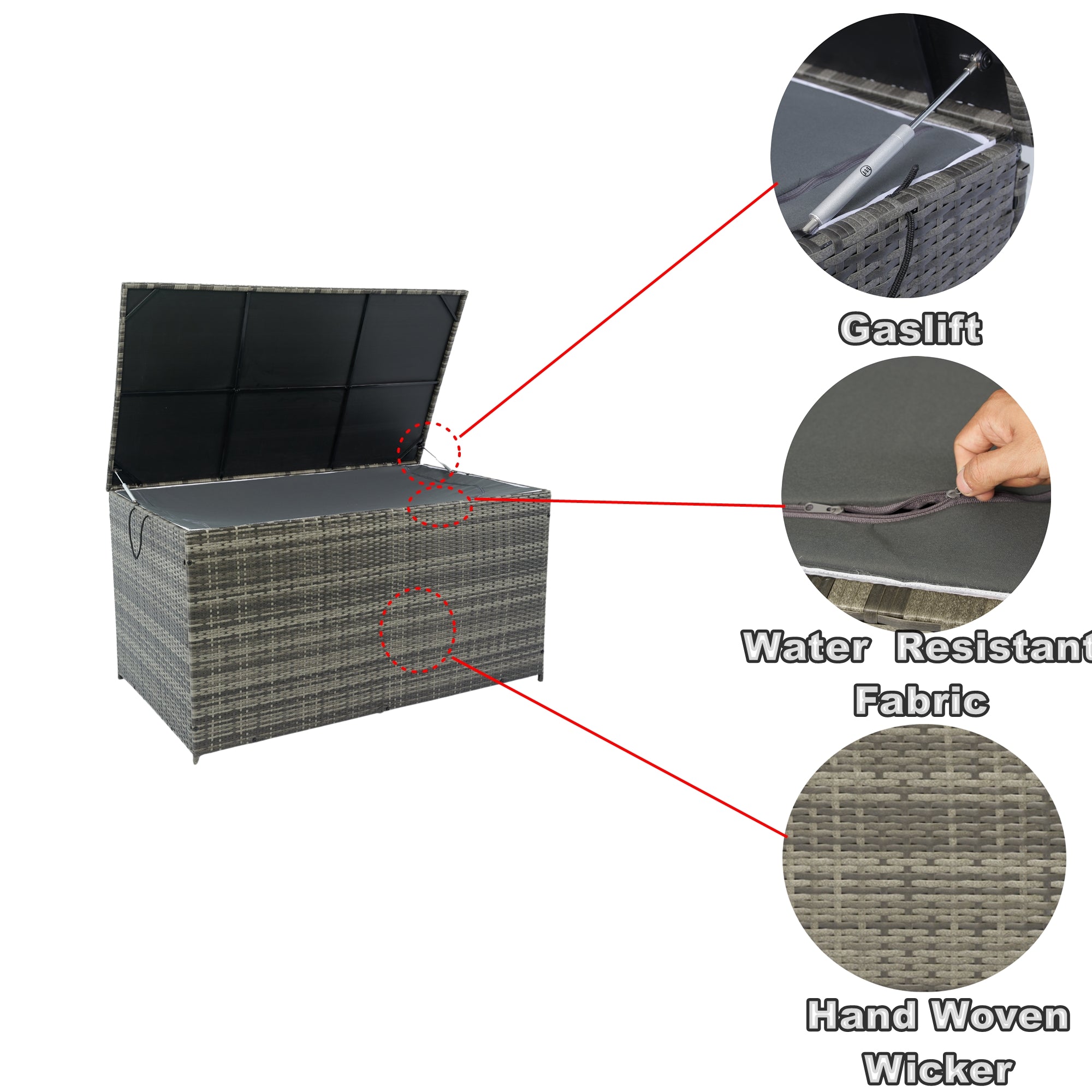 200 Gal. Gray Wicker Outdoor Deck Boxes with Lid BOELEPSTG02GR