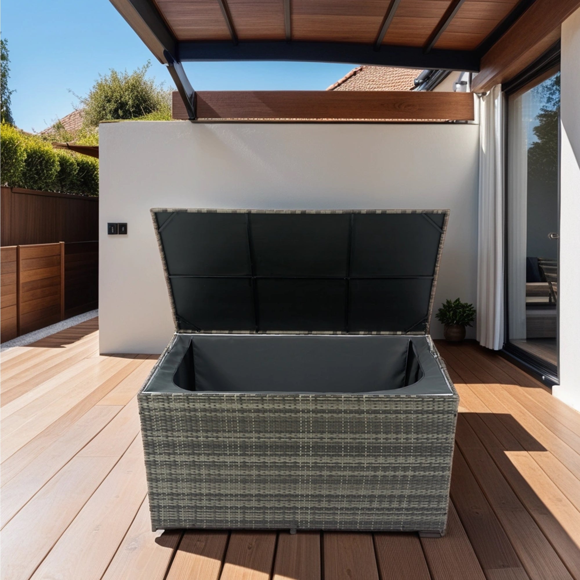 200 Gal. Gray Wicker Outdoor Deck Boxes with Lid BOELEPSTG02GR