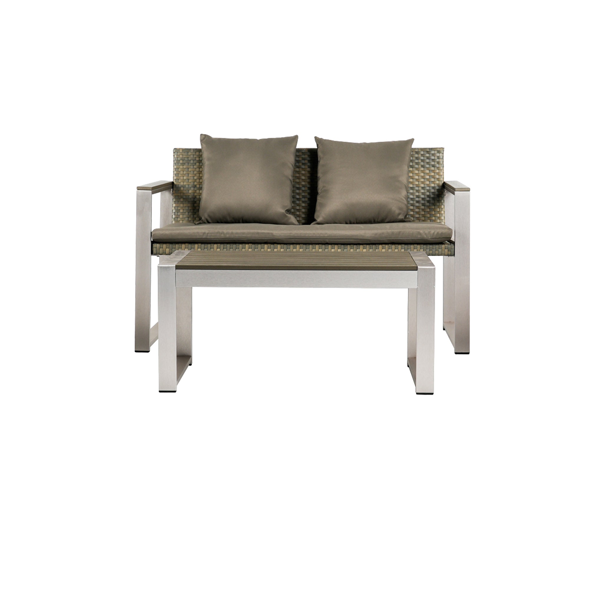 2-Piece Aluminum Woven Rattan Patio Conversation Set with khaki Cushions and Coffee Table BOGAPCS04KH