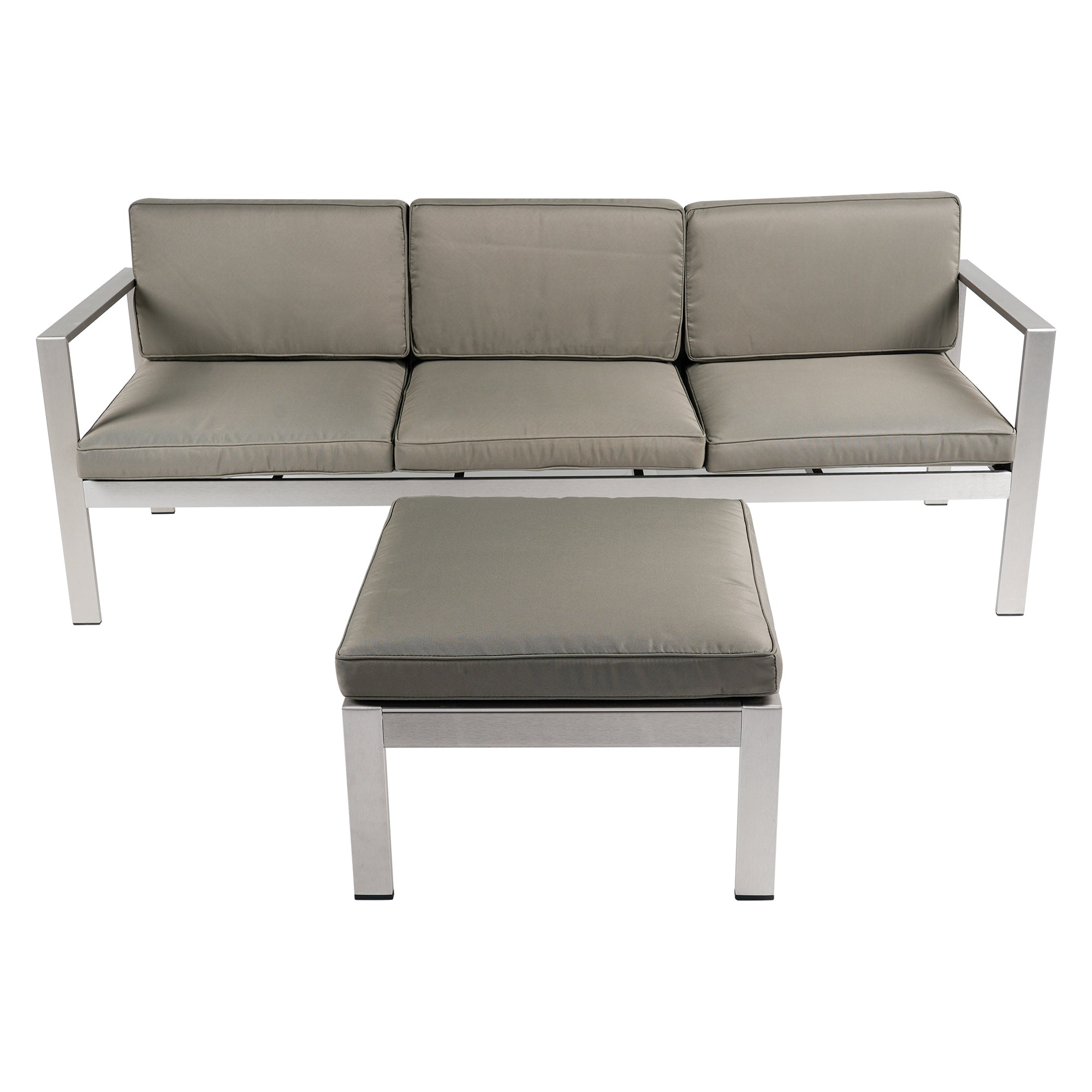 2-Piece Aluminum Patio Conversation Set with khaki Cushions and Ottoman BOGAPCS05KH