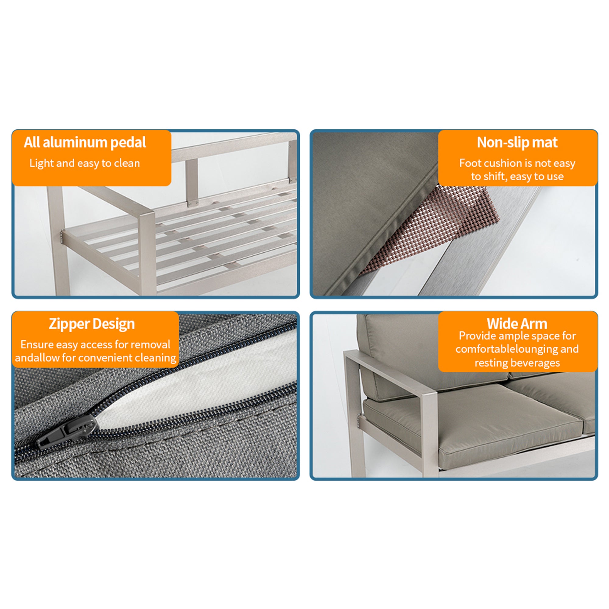 2-Piece Aluminum Patio Conversation Set with khaki Cushions and Ottoman BOGAPCS05KH