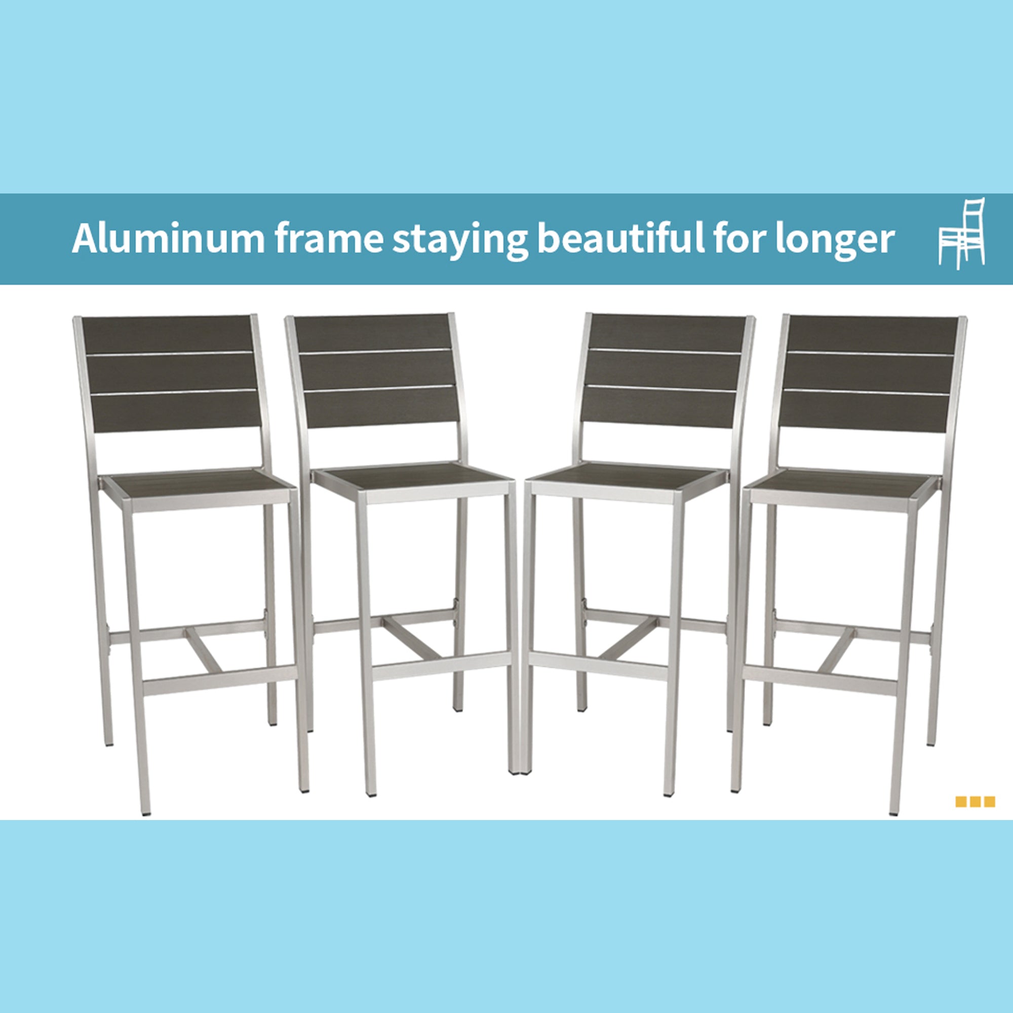 5-Piece Silver Aluminum Rectangle Bar Height Outdoor Serving Bar Set BOGAPD01GR
