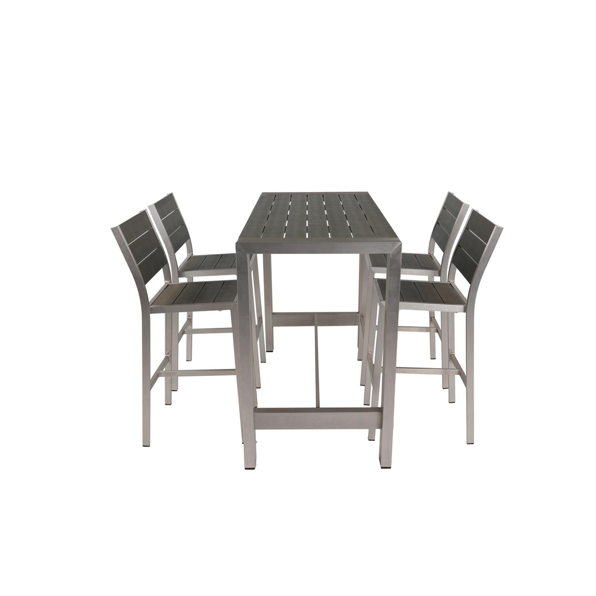 5-Piece Silver Aluminum Rectangle Bar Height Outdoor Serving Bar Set BOGAPD01GR