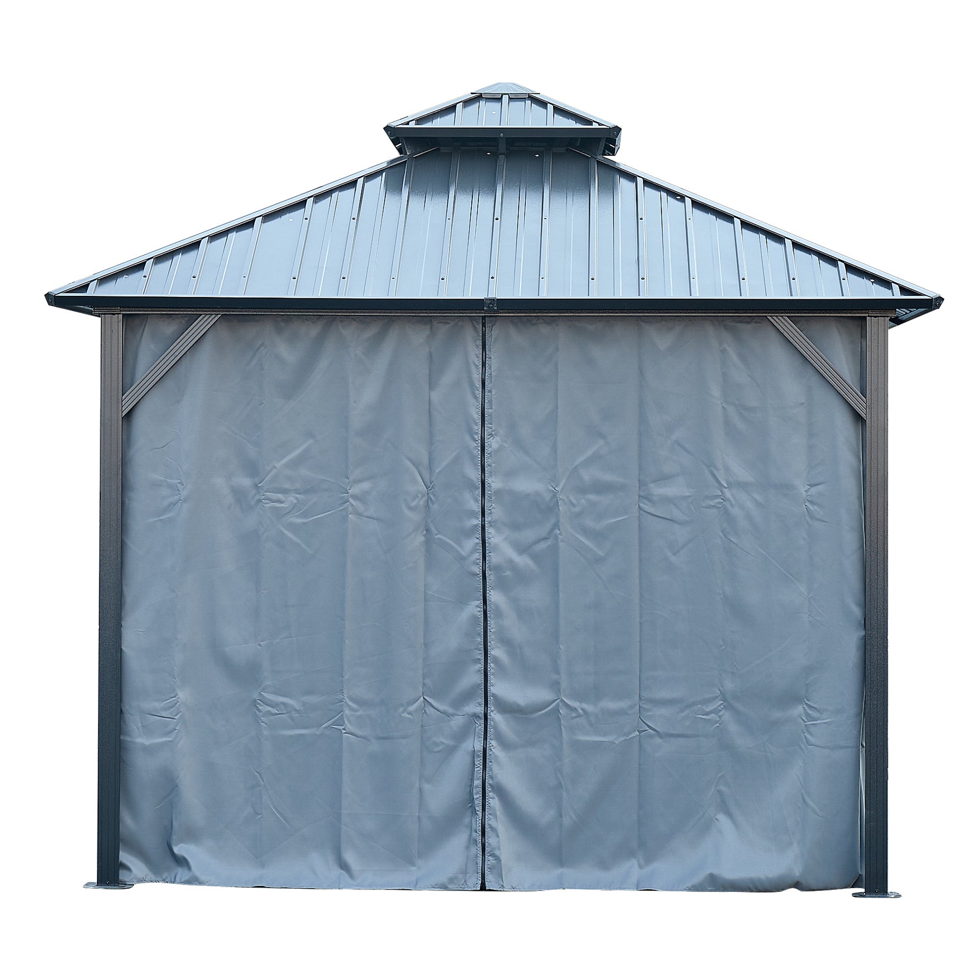 10 ft. x 10 ft. Gray Aluminum Outdoor Hardtop Patio Gazebo with Steel Canopy, Netting and Curtains    BOGASCG03GR