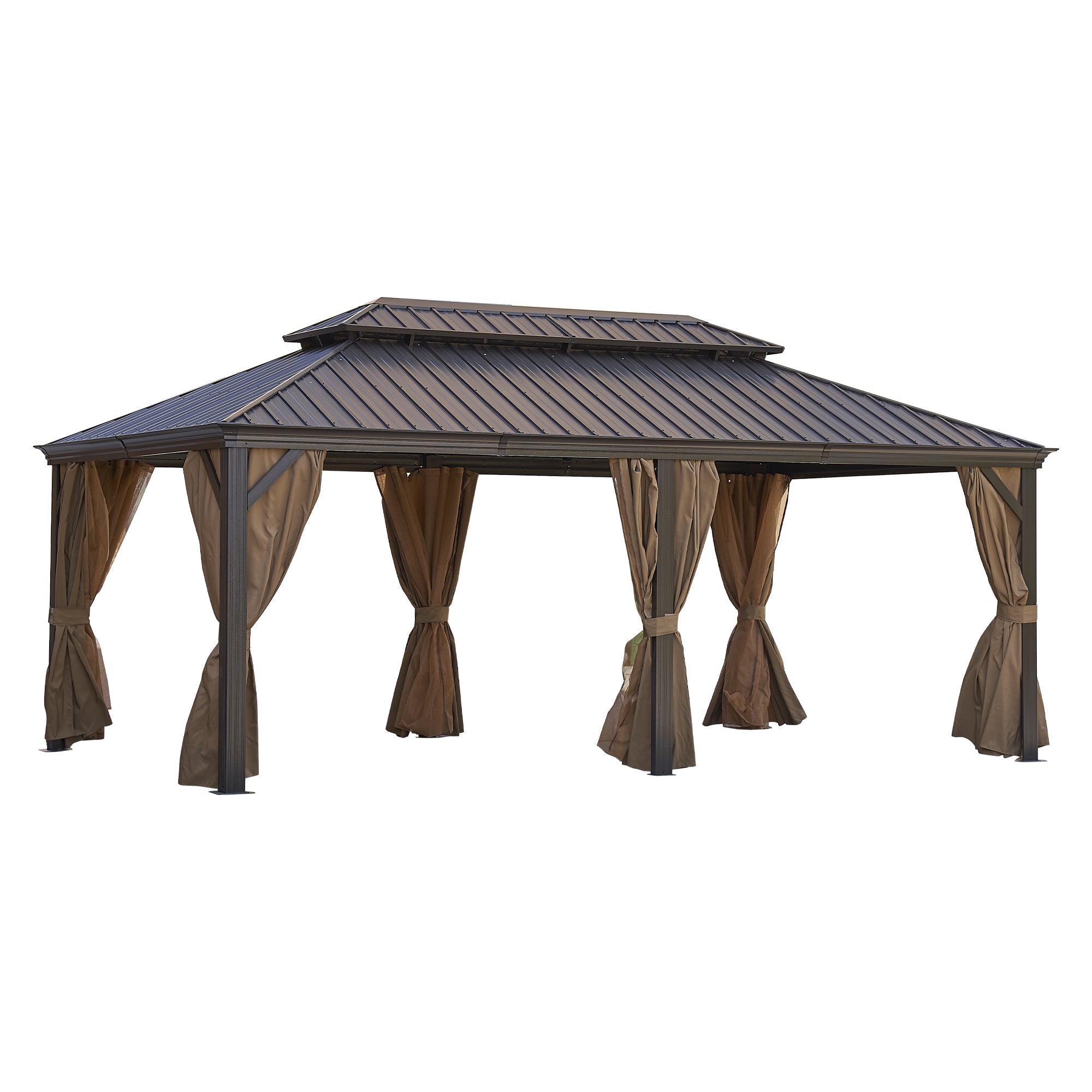 12 ft. x 20 ft. Bronze Aluminum Outdoor Hardtop Patio Gazebo with Steel Canopy, Netting and Curtains   BOGASCG07BZ