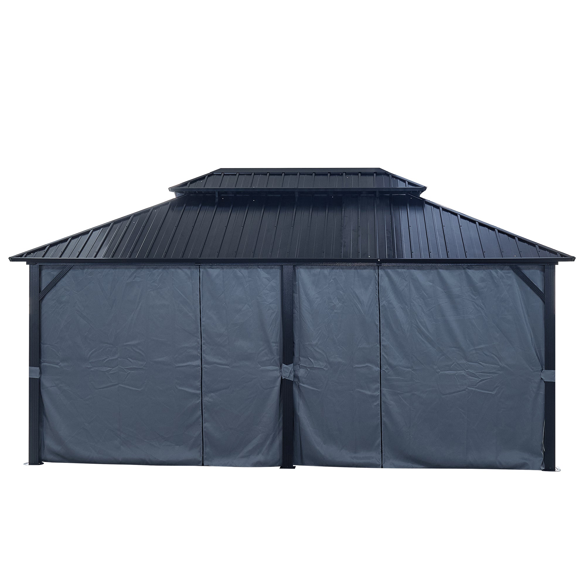 12 ft. x 18 ft. Black Aluminum Outdoor Hardtop Patio Gazebo with Netting and Curtains   BOGASCG08B