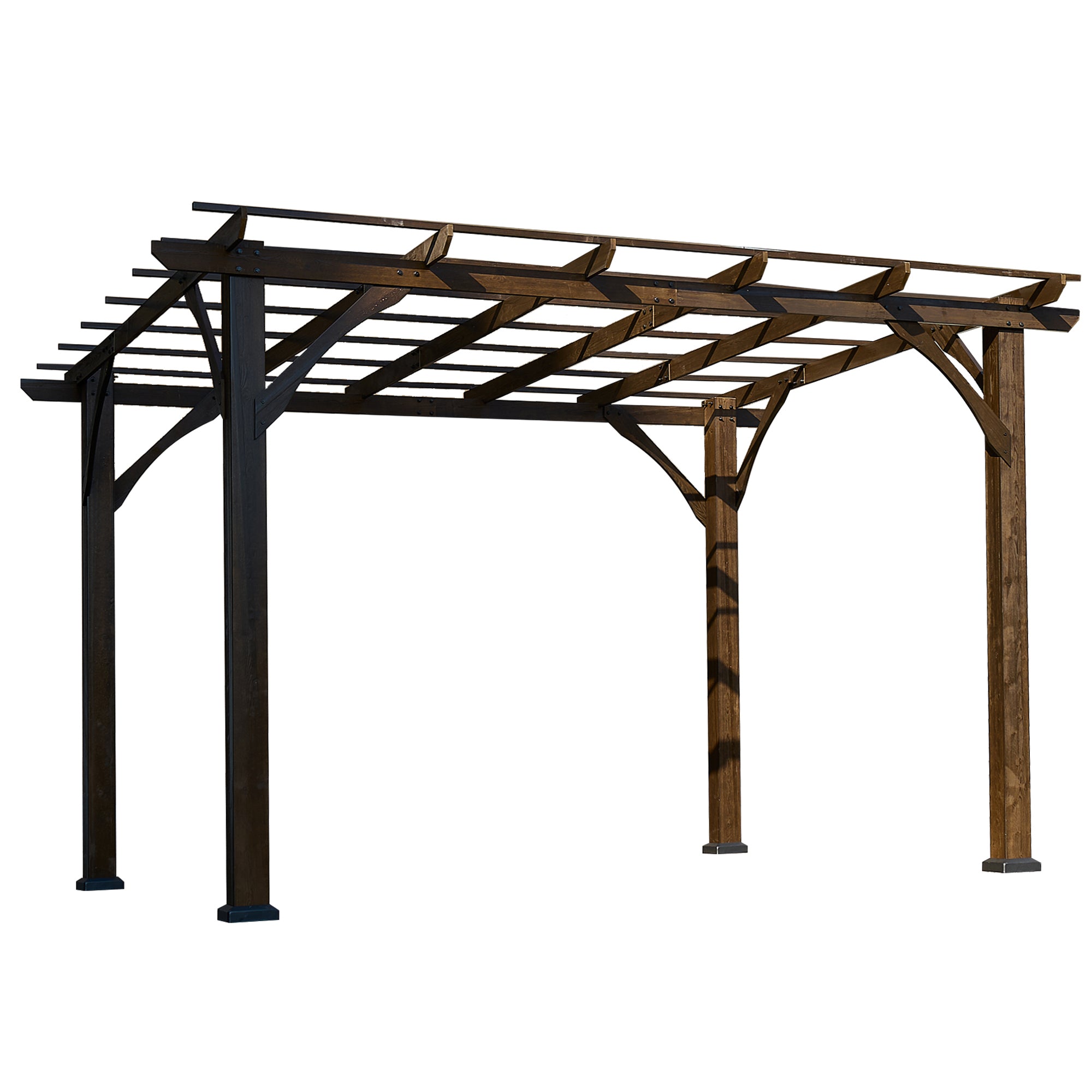 12 ft. x 10 ft. Brown Cedar Wood Gazebo Outdoor Patio Pergola   BOGASPG01BRO