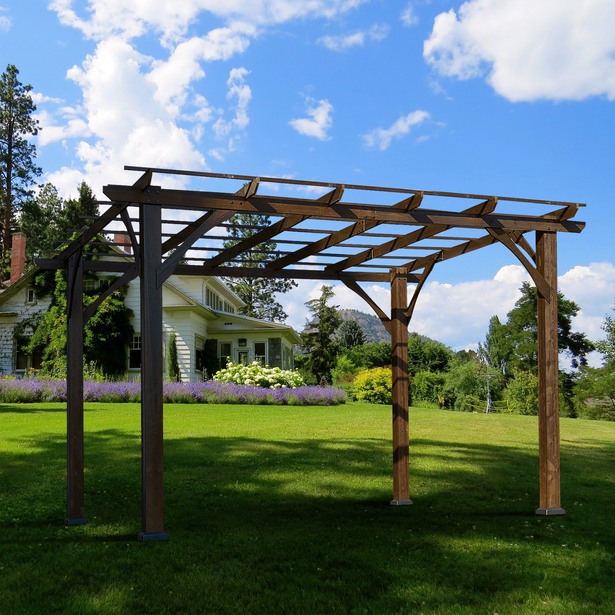 12 ft. x 10 ft. Brown Cedar Wood Gazebo Outdoor Patio Pergola   BOGASPG01BRO