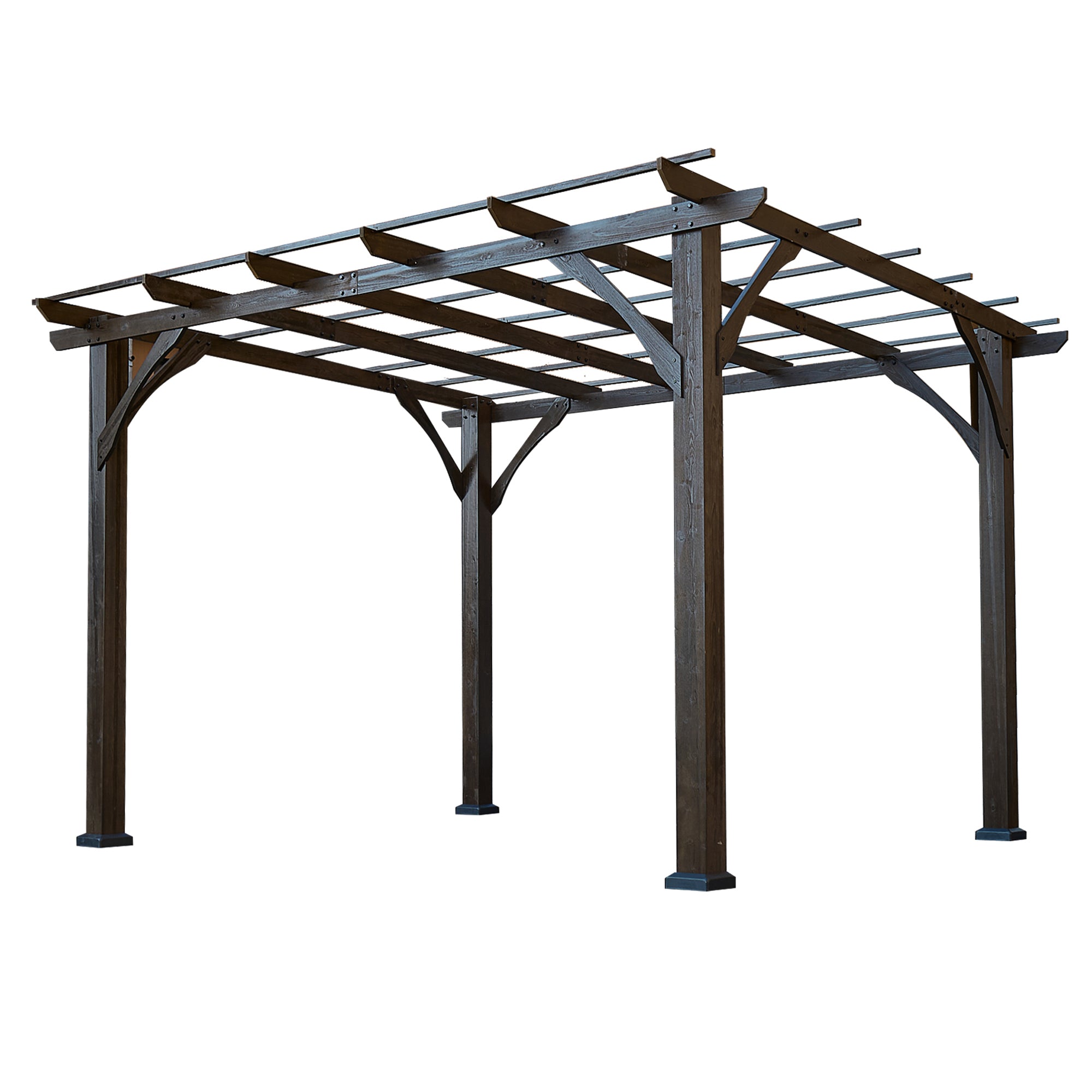 12 ft. x 10 ft. Brown Cedar Wood Gazebo Outdoor Patio Pergola   BOGASPG01BRO