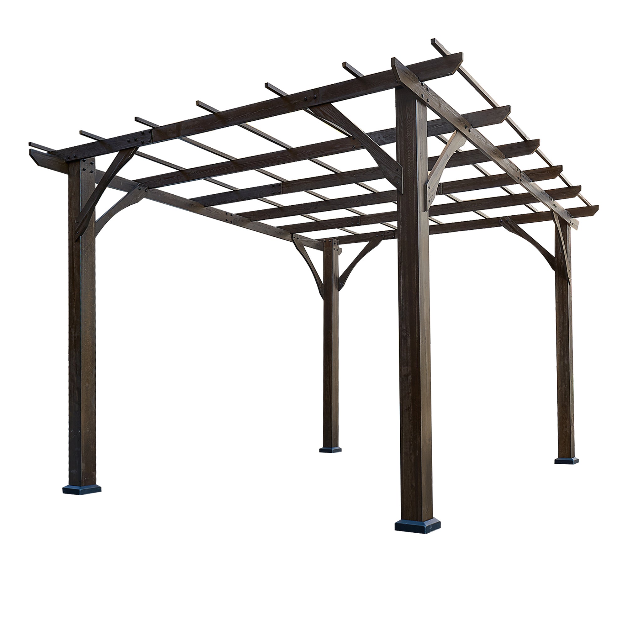 12 ft. x 10 ft. Brown Cedar Wood Gazebo Outdoor Patio Pergola   BOGASPG01BRO