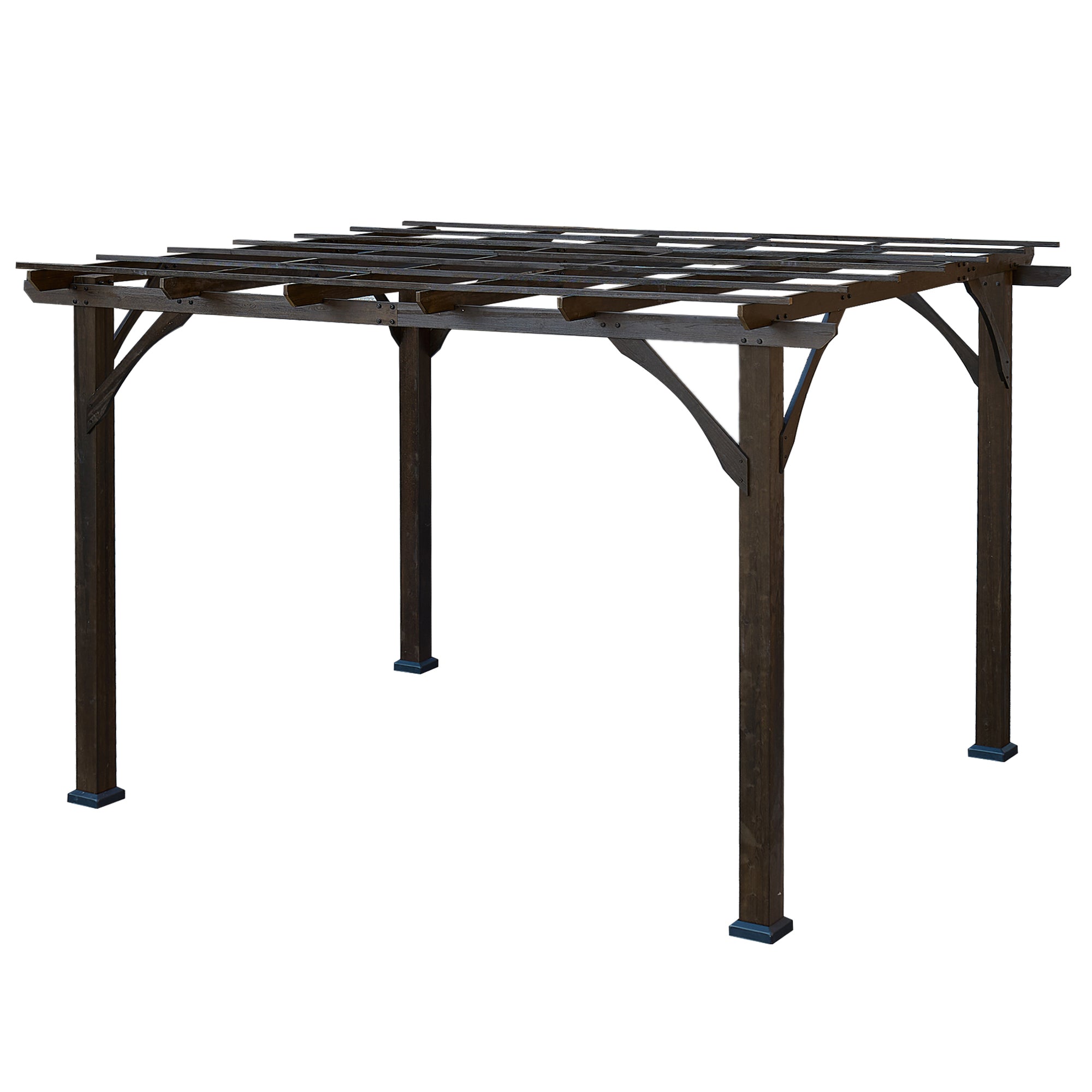 12 ft. x 10 ft. Brown Cedar Wood Gazebo Outdoor Patio Pergola   BOGASPG01BRO