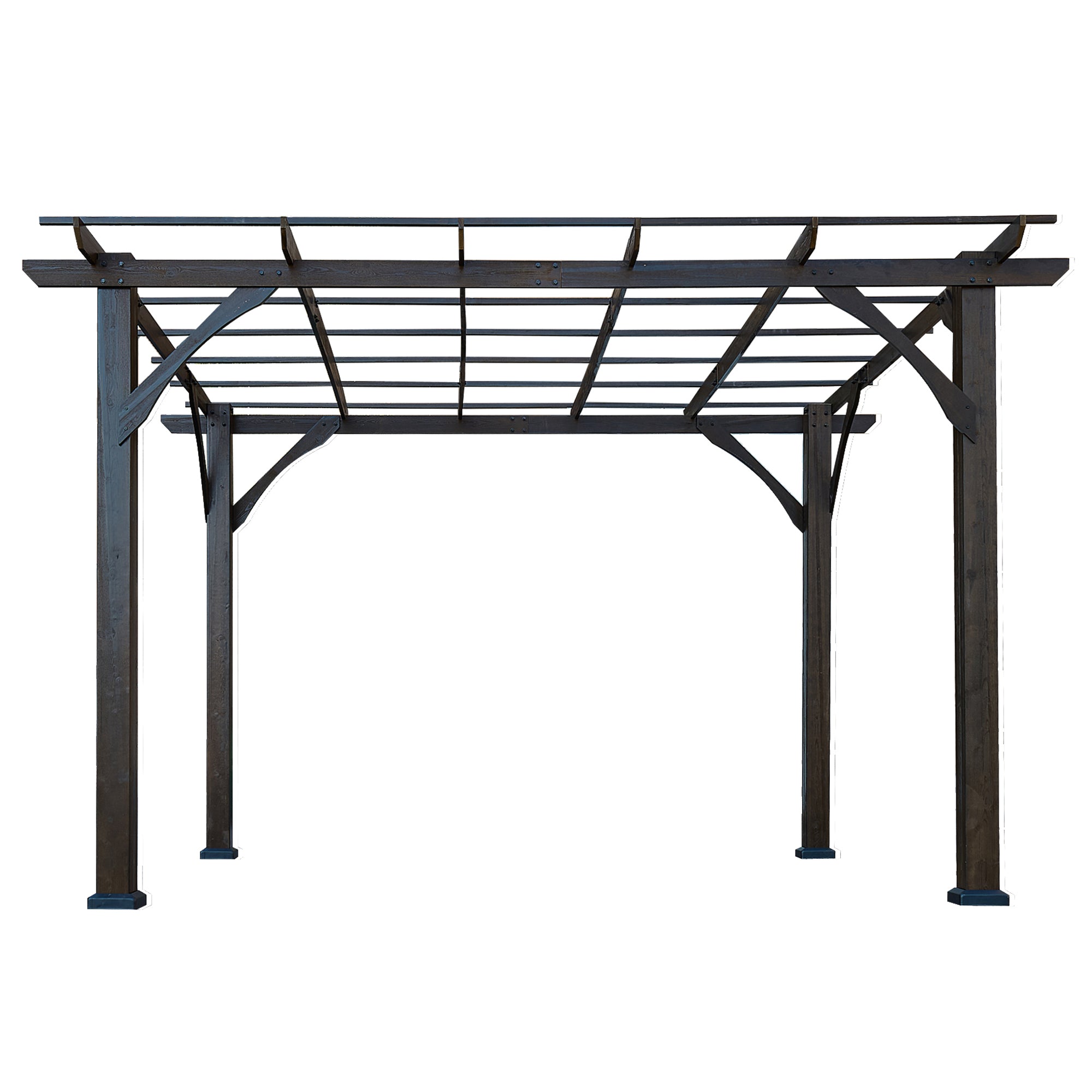 12 ft. x 10 ft. Brown Cedar Wood Gazebo Outdoor Patio Pergola   BOGASPG01BRO