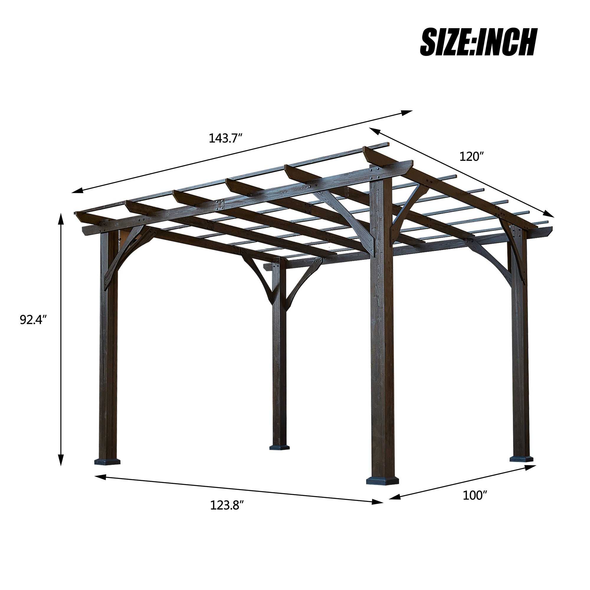 12 ft. x 10 ft. Brown Cedar Wood Gazebo Outdoor Patio Pergola   BOGASPG01BRO