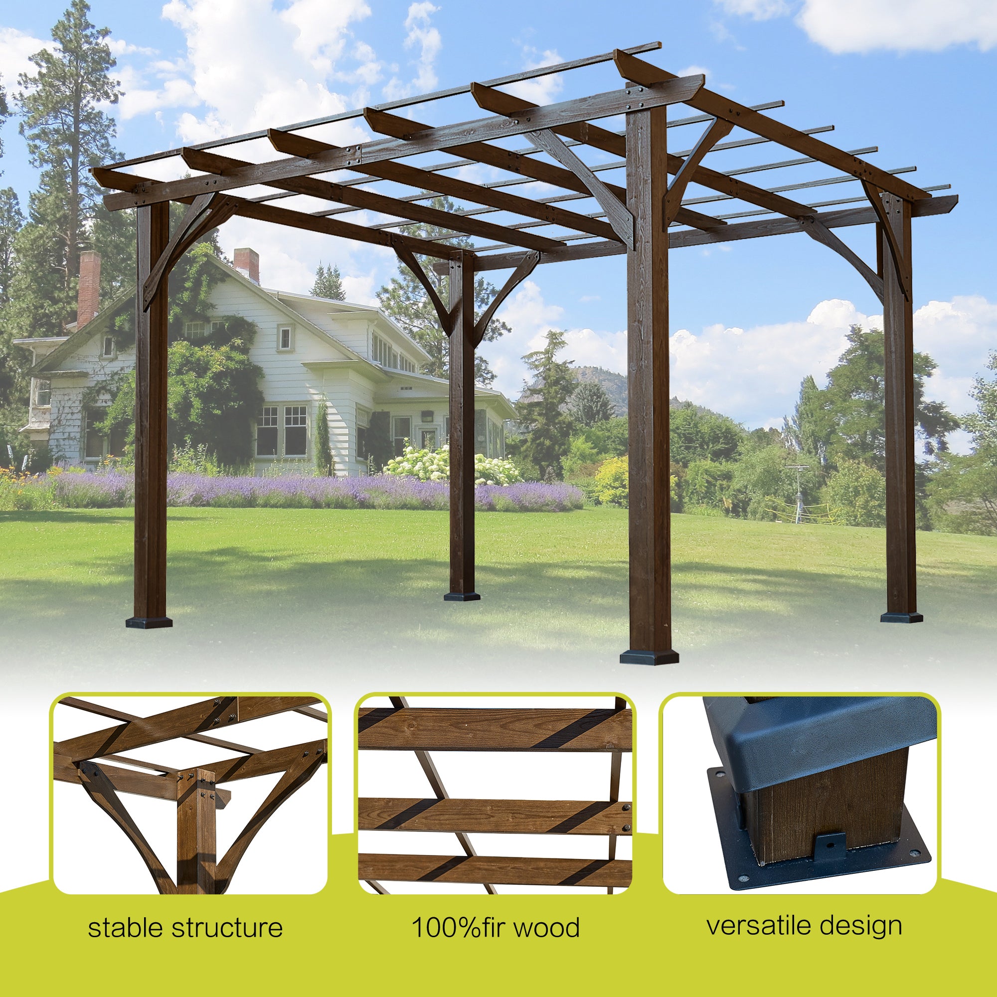 12 ft. x 10 ft. Brown Cedar Wood Gazebo Outdoor Patio Pergola   BOGASPG01BRO