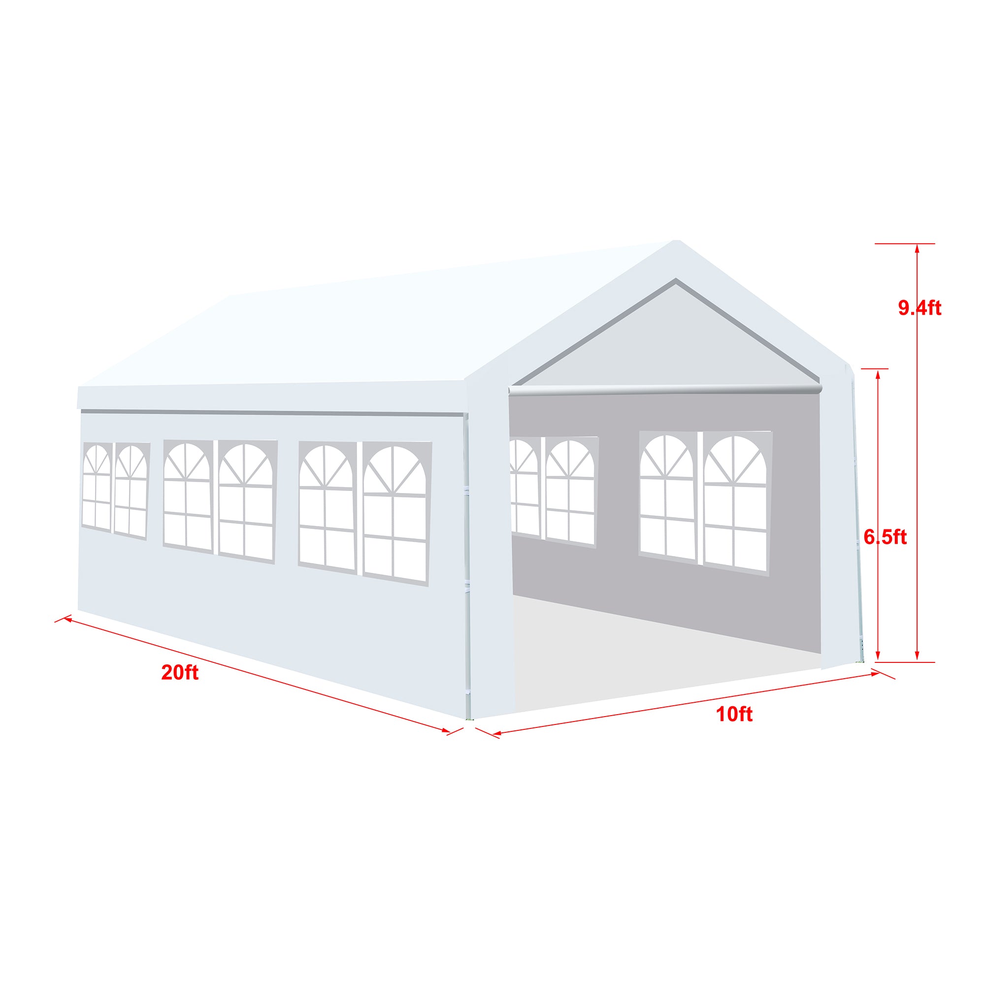 10' x 20' Steel Frame Outdoor Carport Gazebo, Canopy Garage with Windows   BOGHPTG01-20W