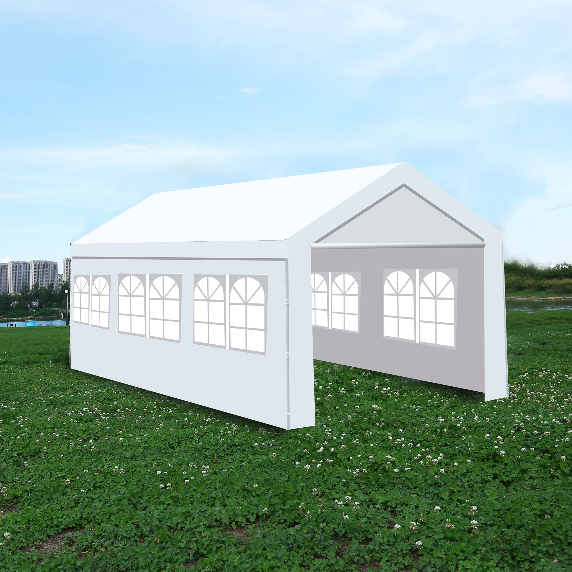 10' x 20' Steel Frame Outdoor Carport Gazebo, Canopy Garage with Windows   BOGHPTG01-20W