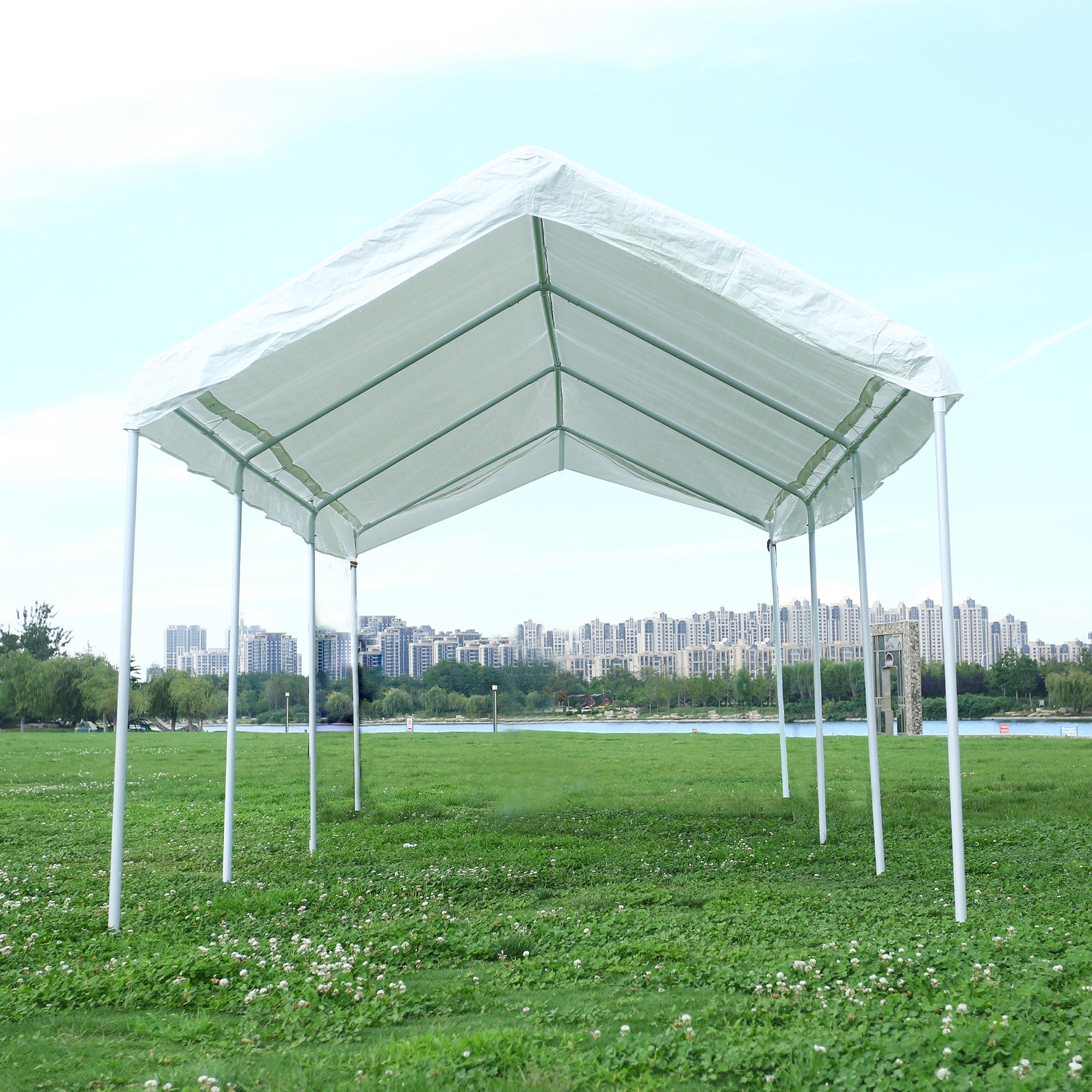 10' x 20' Steel Frame Outdoor Carport Gazebo, Canopy Garage with Windows   BOGHPTG01-20W