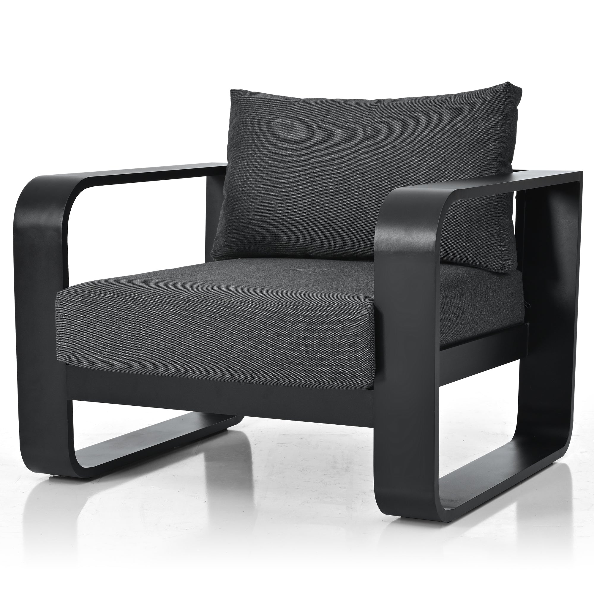 3-Piece Black Aluminum Frame Outdoor Patio Chair with Gray Cushions and Coffee Table BOGOPC01B-GR