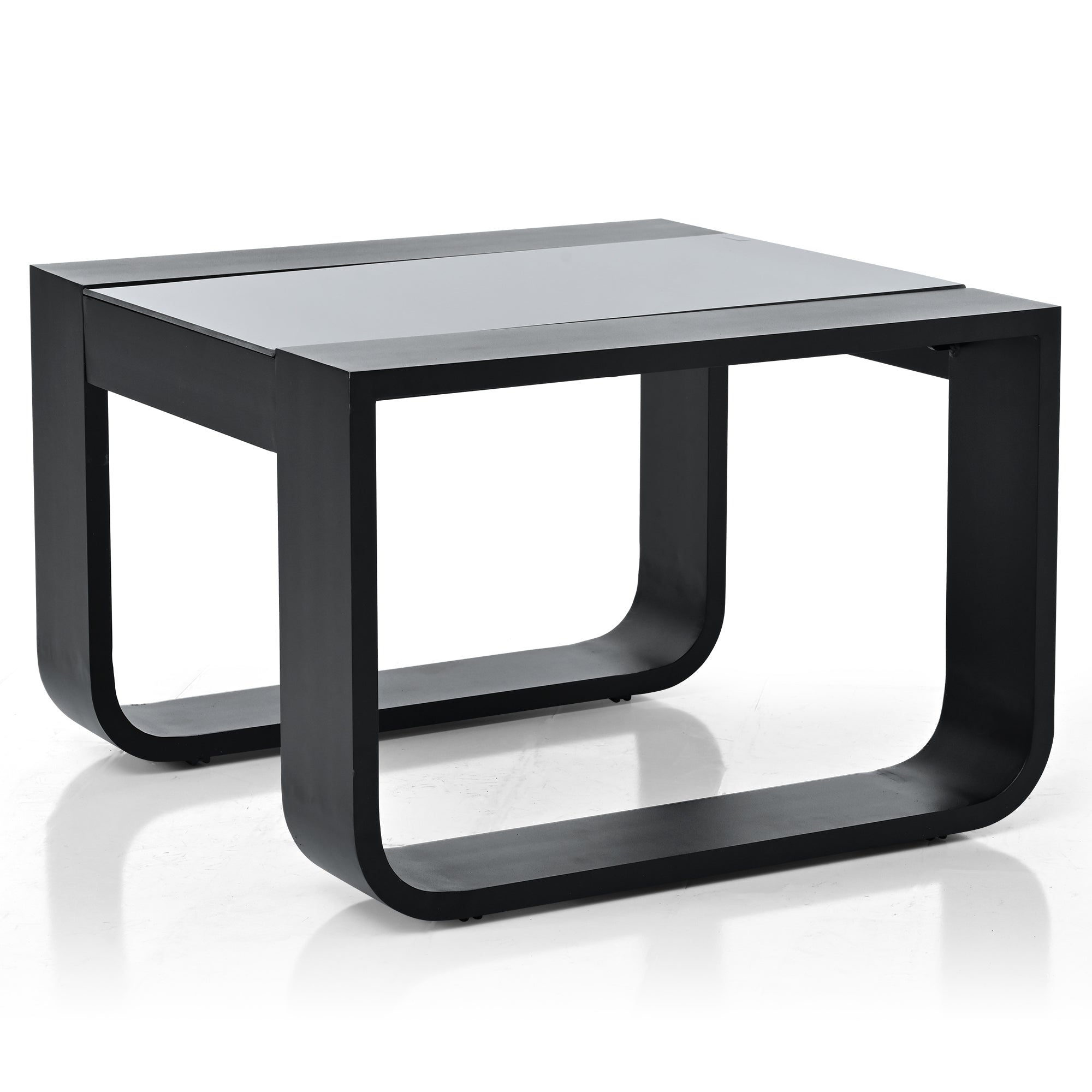 3-Piece Black Aluminum Frame Outdoor Patio Chair with Gray Cushions and Coffee Table BOGOPC01B-GR