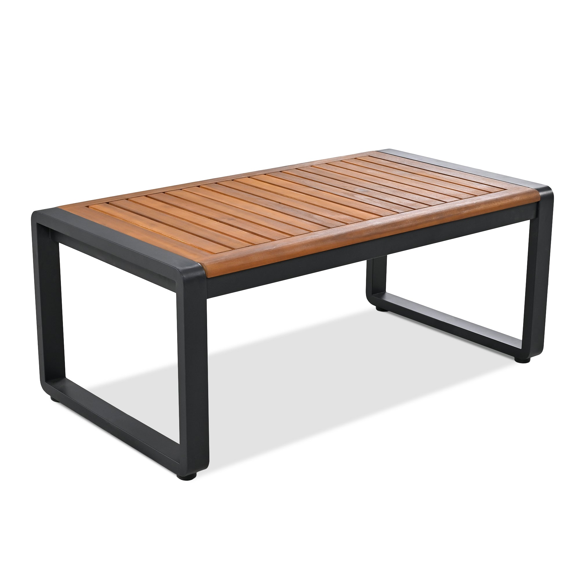 4-Piece Black Metal and Wood Frame Outdoor Furniture Sofa Patio Conversation Set with Gray Cushions  BOGOPCS03GR