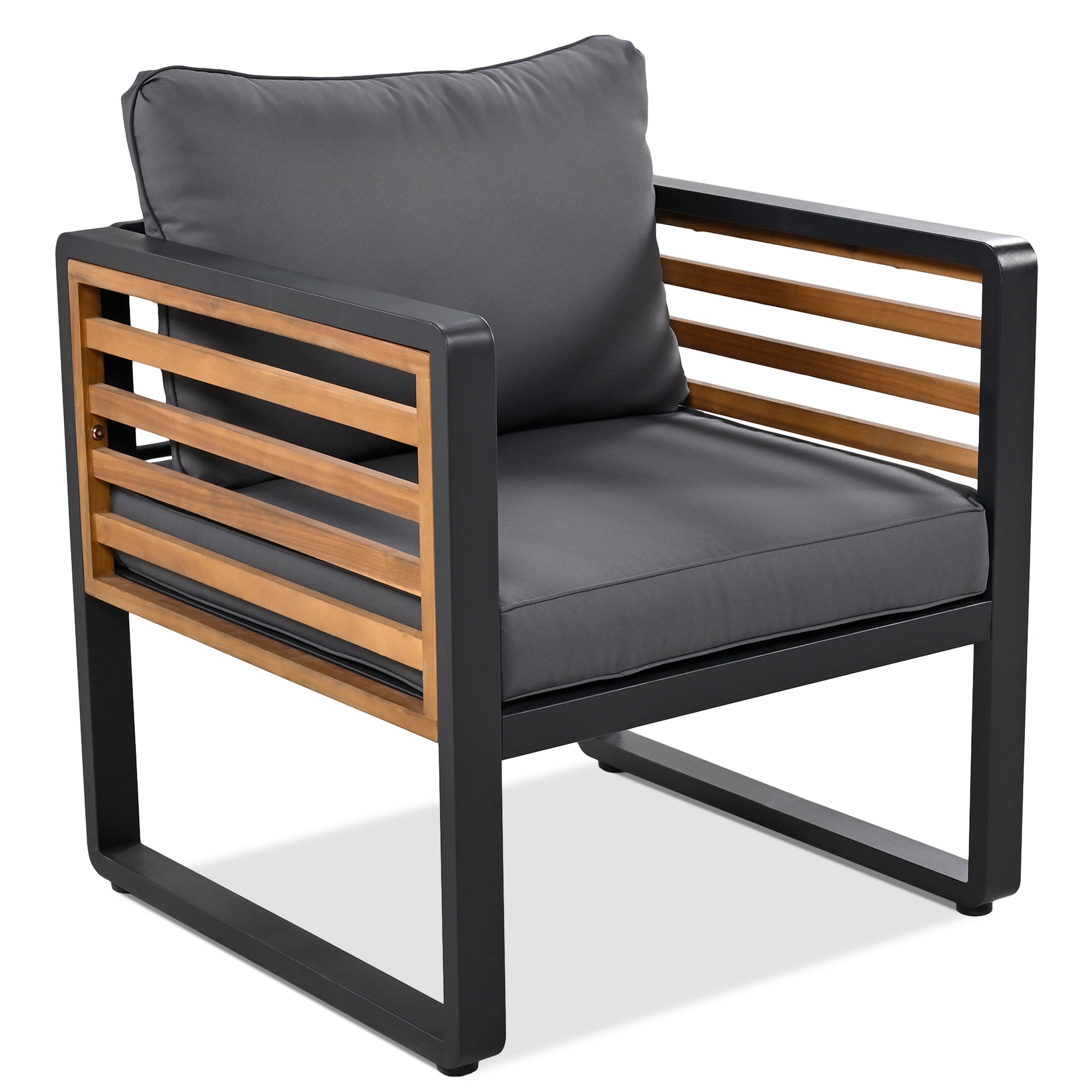 4-Piece Black Metal and Wood Frame Outdoor Furniture Sofa Patio Conversation Set with Gray Cushions  BOGOPCS03GR