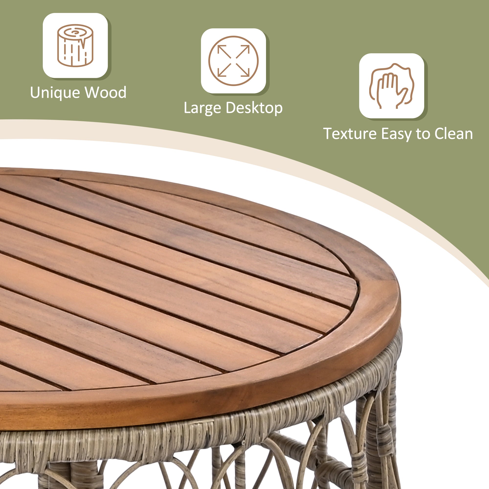4-Piece Wicker Patio Conversation Set with Wood Tabletop and Beige Cushions BOGOPCS04BEG