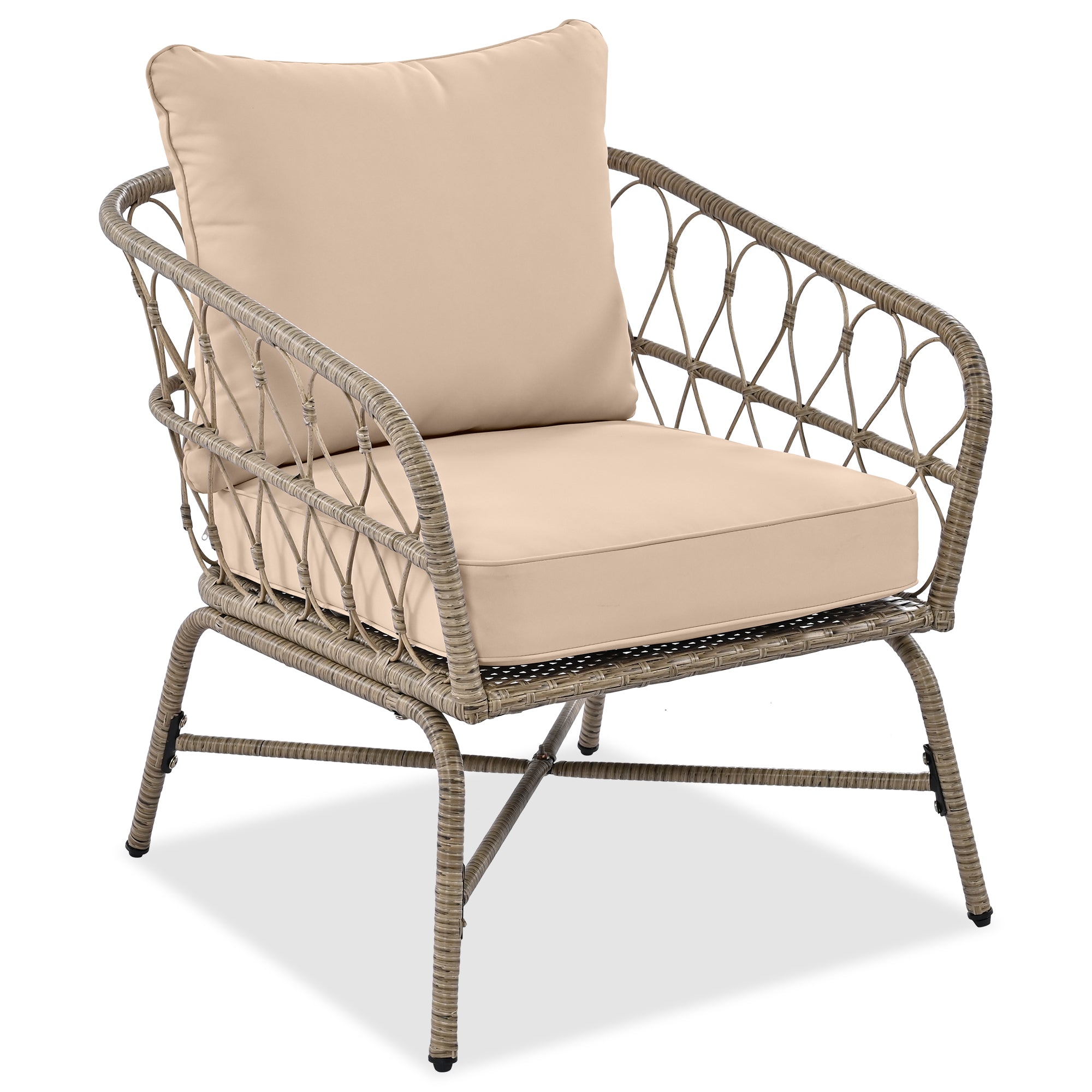 4-Piece Wicker Patio Conversation Set with Wood Tabletop and Beige Cushions BOGOPCS04BEG