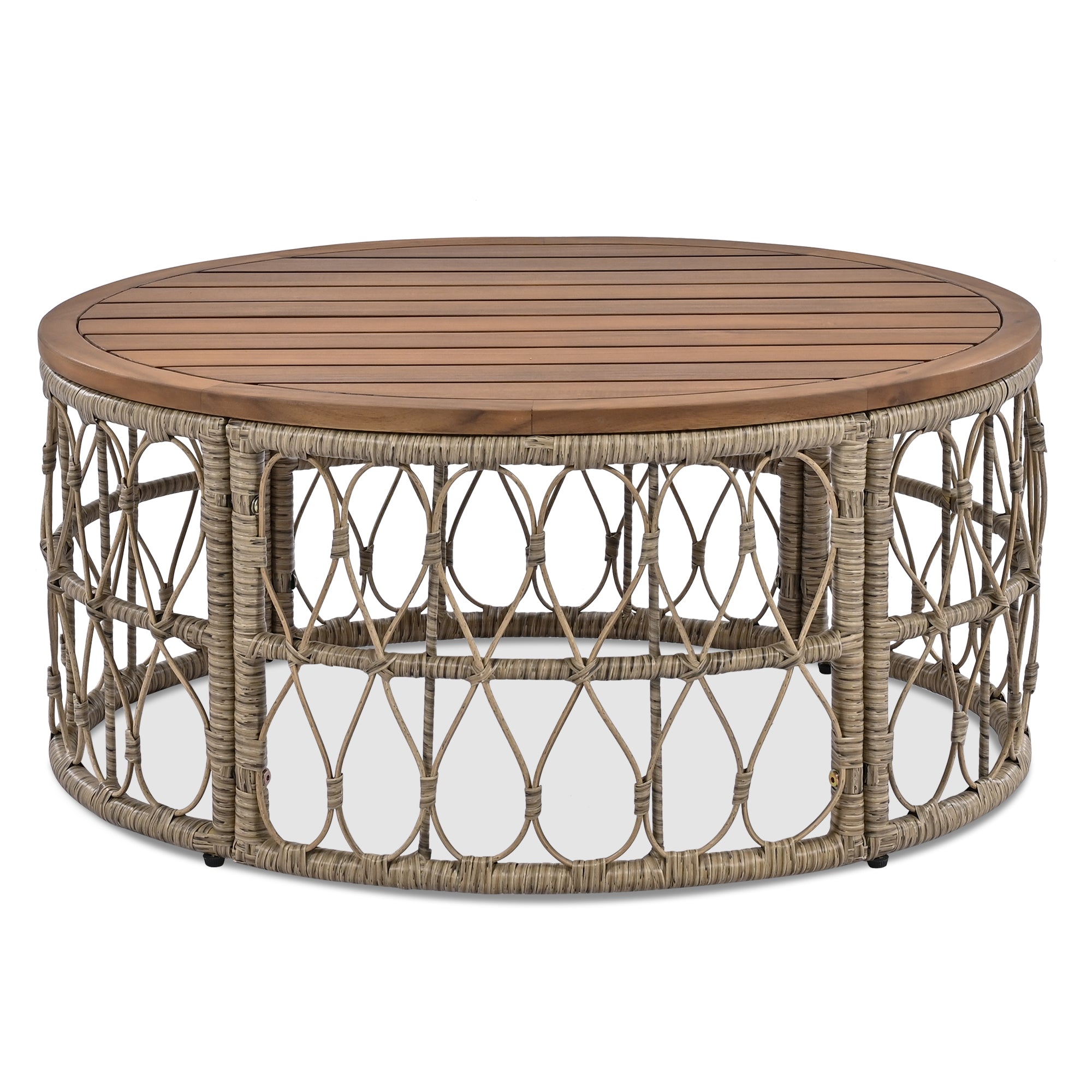 4-Piece Wicker Patio Conversation Set with Wood Tabletop and Beige Cushions BOGOPCS04BEG