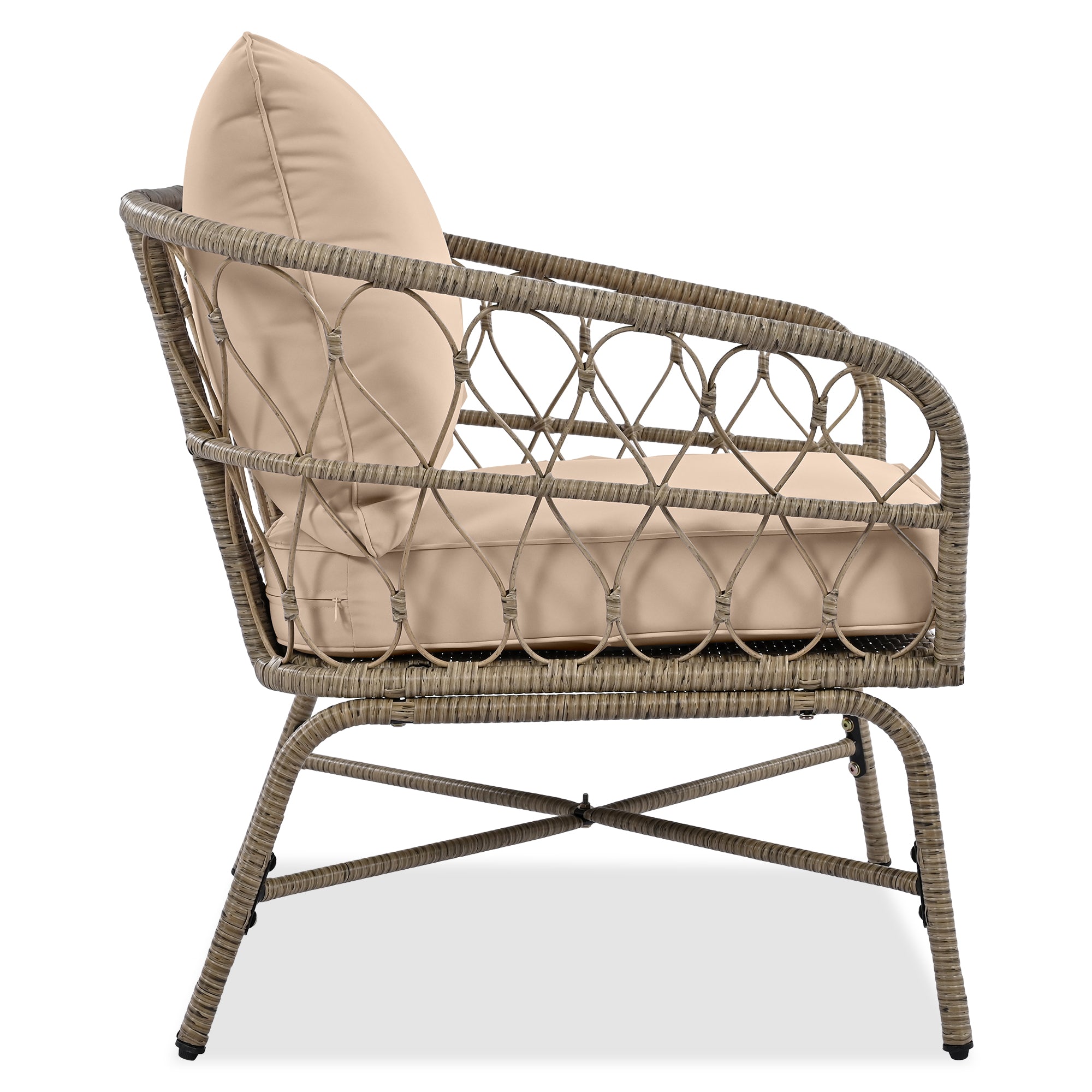 4-Piece Wicker Patio Conversation Set with Wood Tabletop and Beige Cushions BOGOPCS04BEG