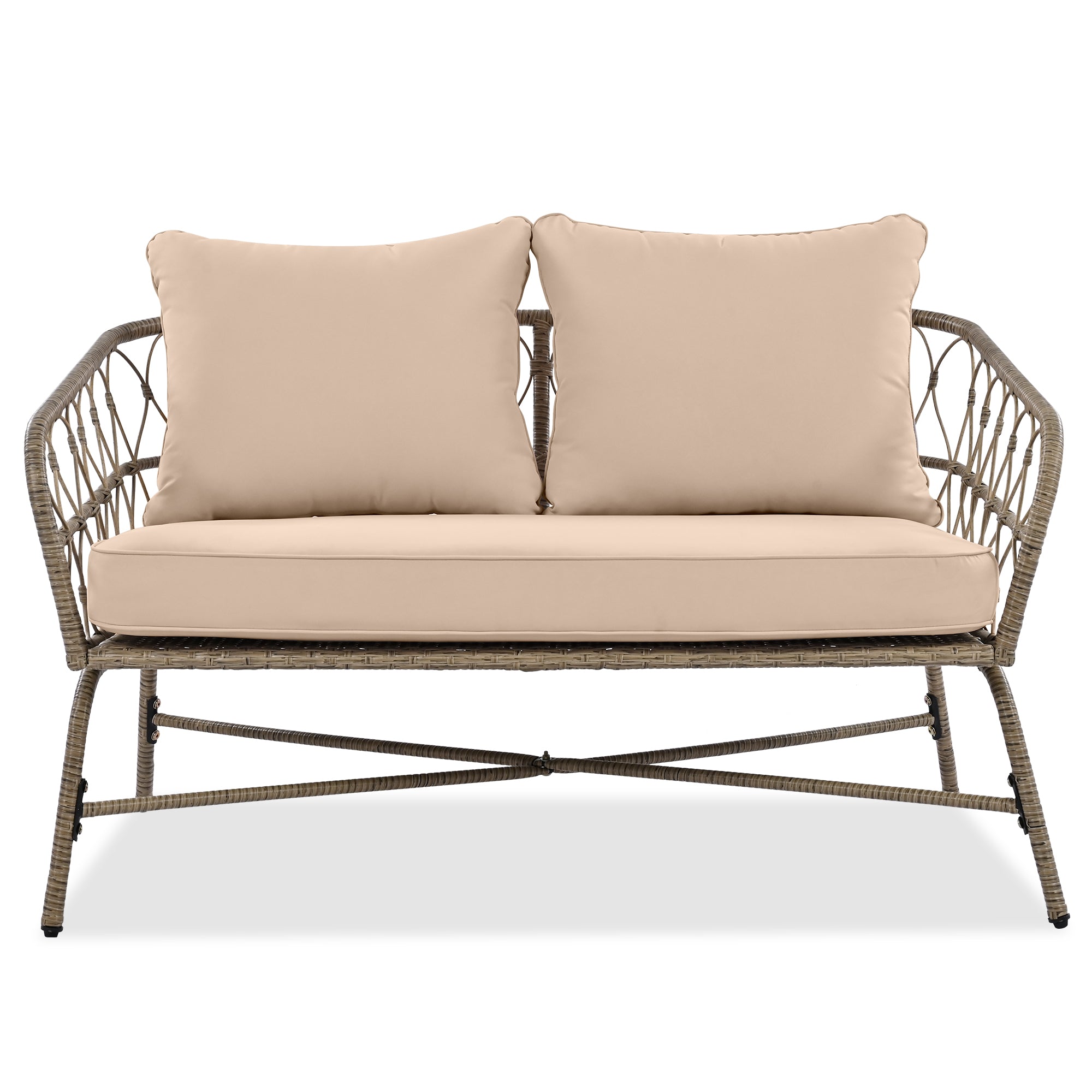 4-Piece Wicker Patio Conversation Set with Wood Tabletop and Beige Cushions BOGOPCS04BEG