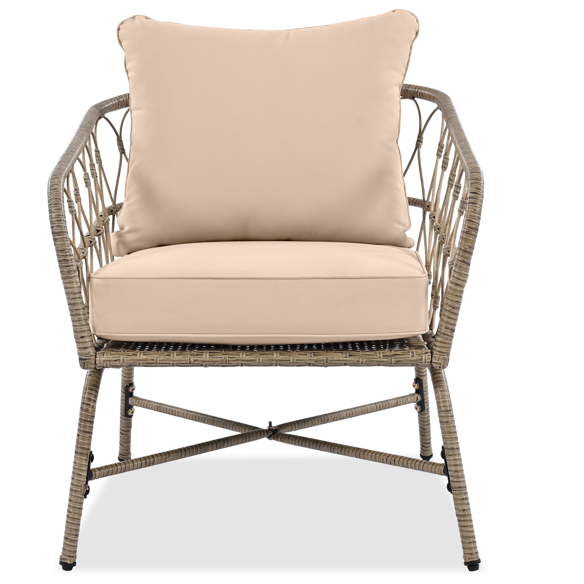4-Piece Wicker Patio Conversation Set with Wood Tabletop and Beige Cushions BOGOPCS04BEG