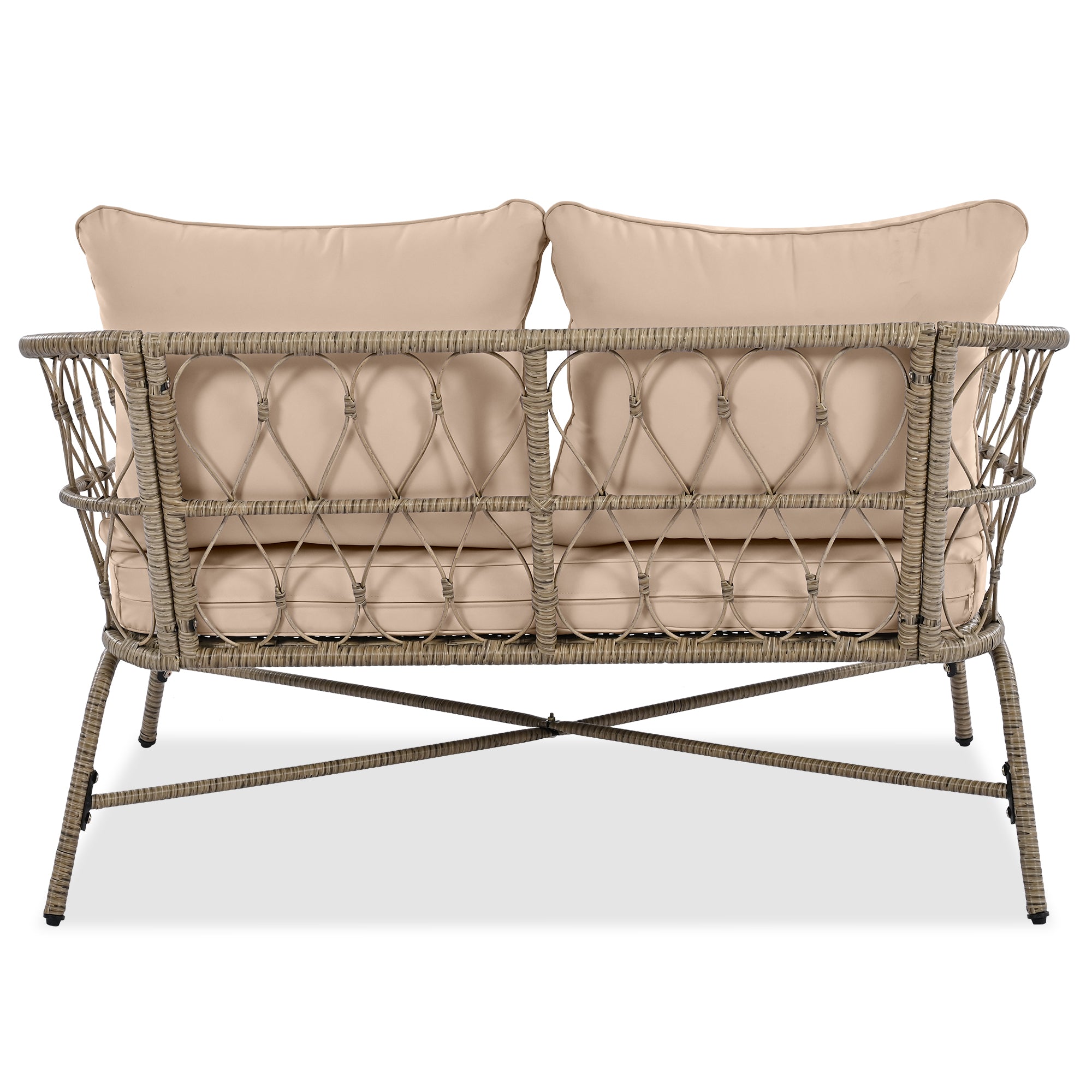 4-Piece Wicker Patio Conversation Set with Wood Tabletop and Beige Cushions BOGOPCS04BEG