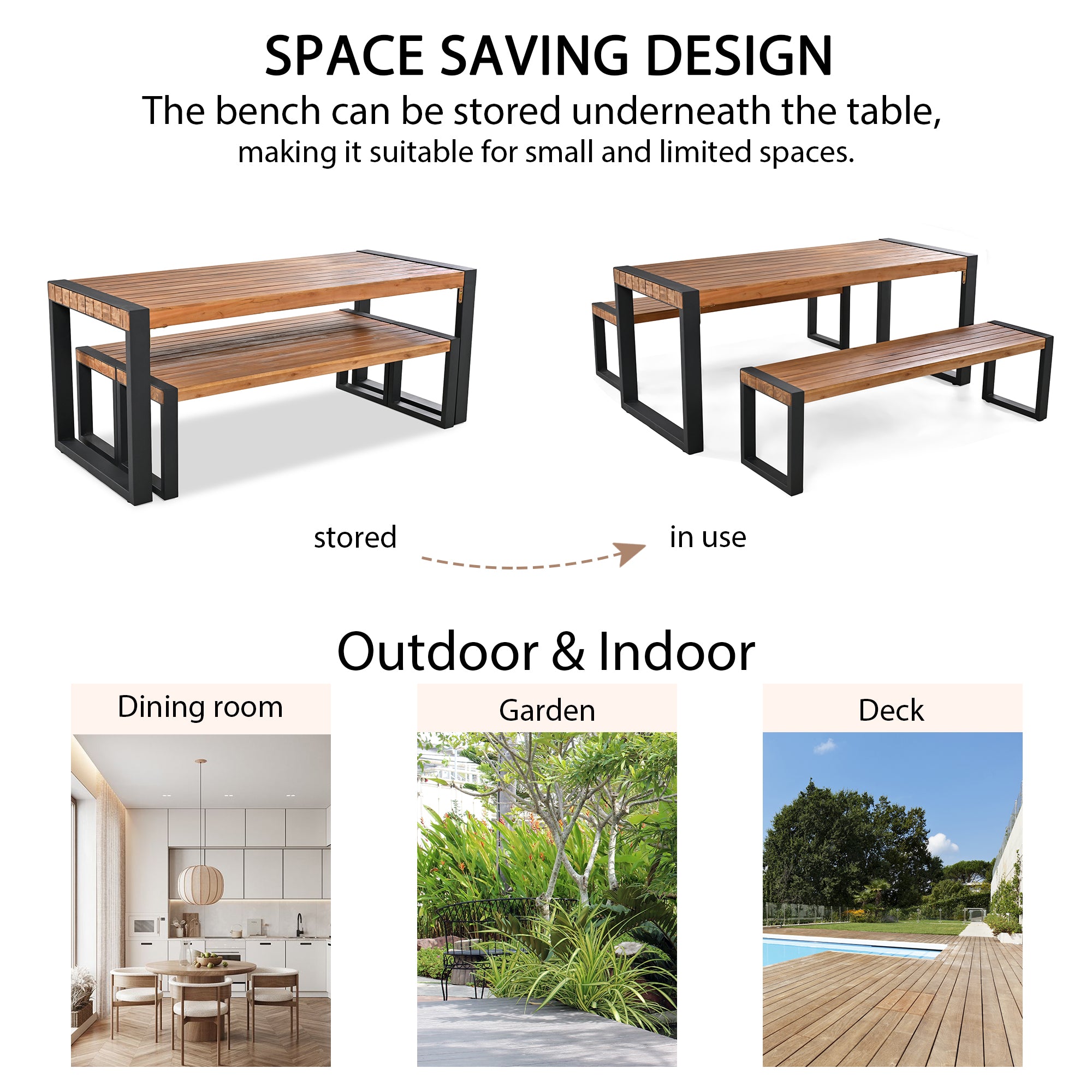 3-Piece Wood Outdoor Dining Set with 2 Benches   BOGOPD08BRO