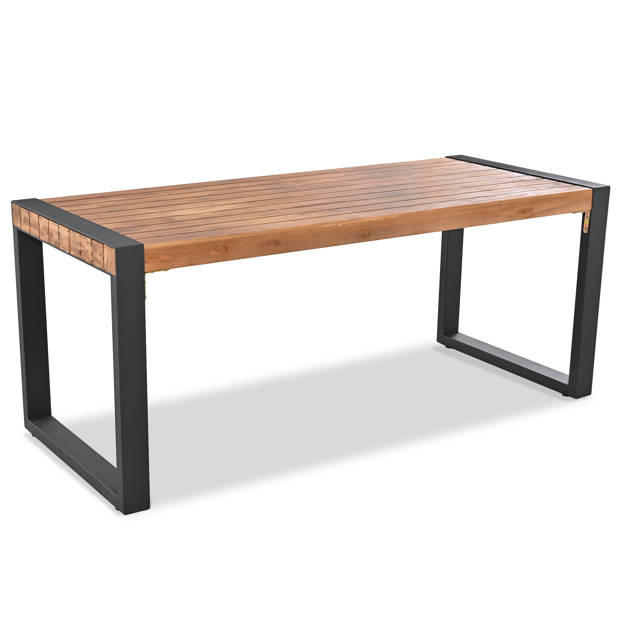 3-Piece Wood Outdoor Dining Set with 2 Benches   BOGOPD08BRO