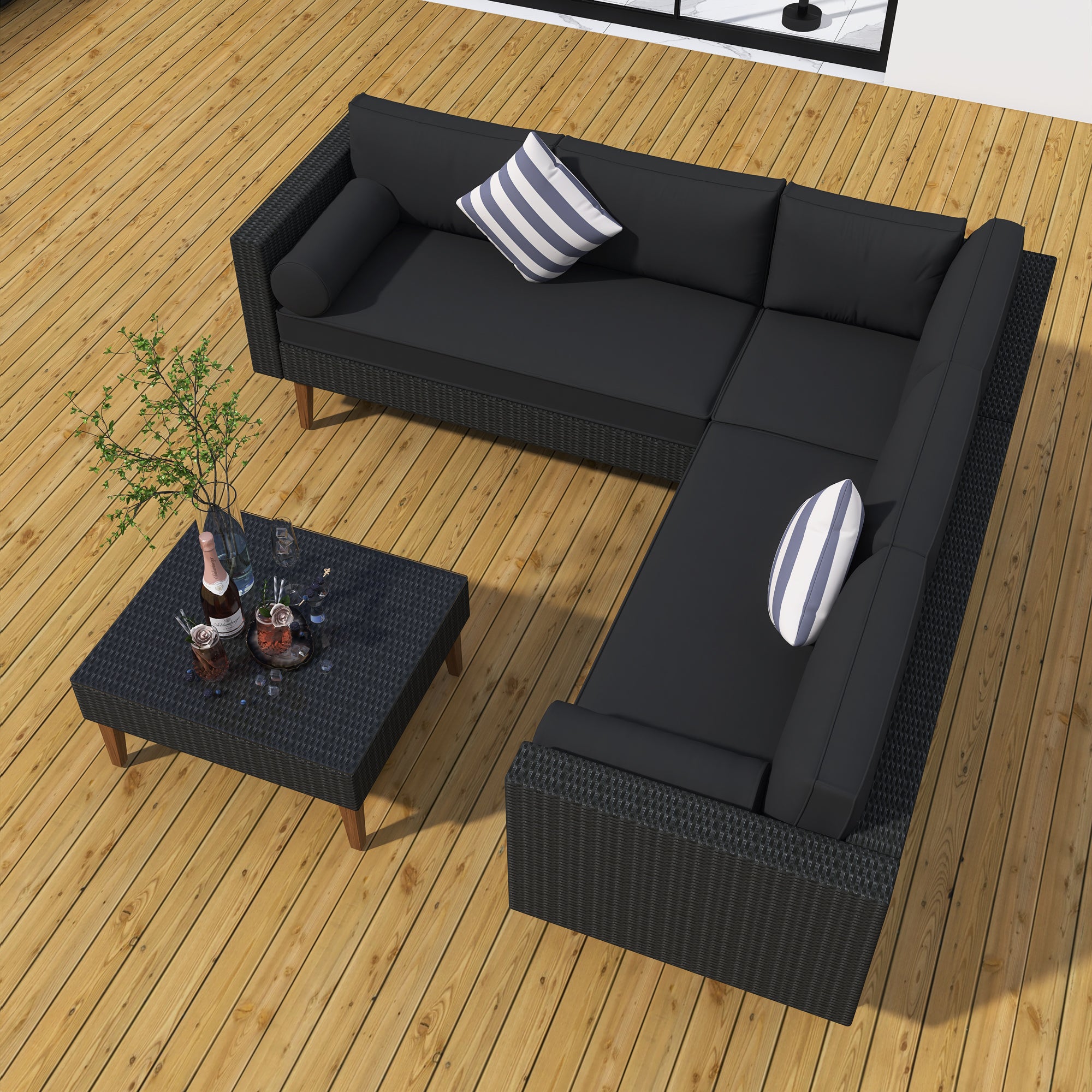 4-pieces Outdoor Wicker L-shape Sofa Set with cushions BOGOPS08B-G