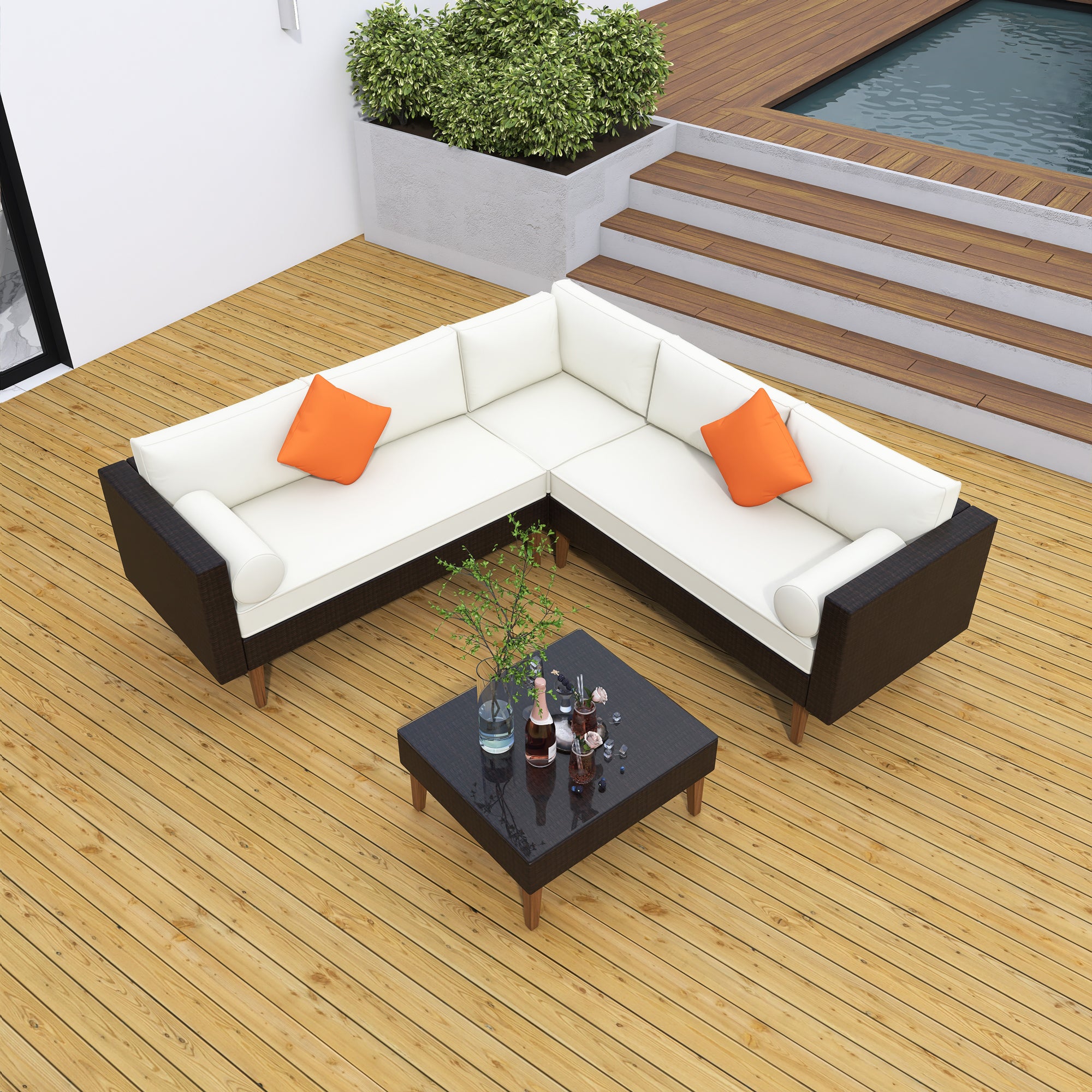 4-pieces Outdoor Wicker L-shape Sofa Set with cushions BOGOPS08BEG