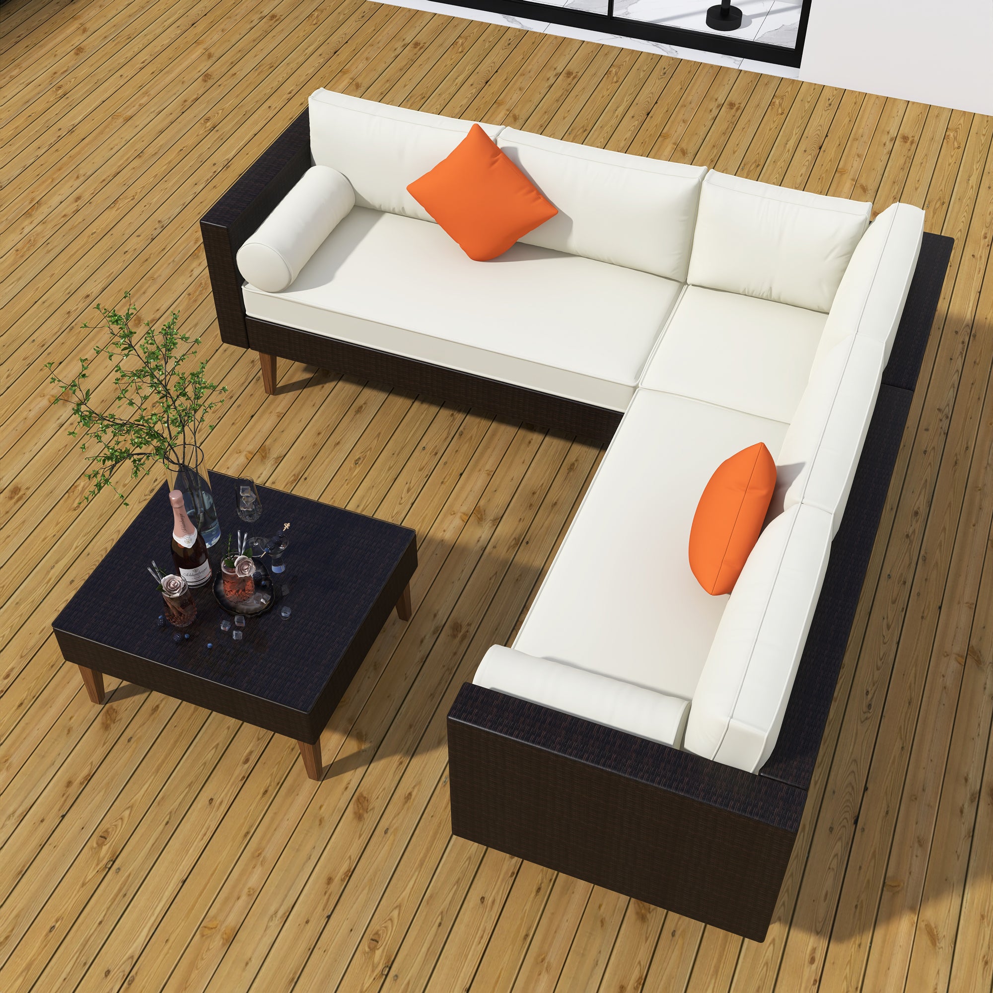 4-pieces Outdoor Wicker L-shape Sofa Set with cushions BOGOPS08BEG