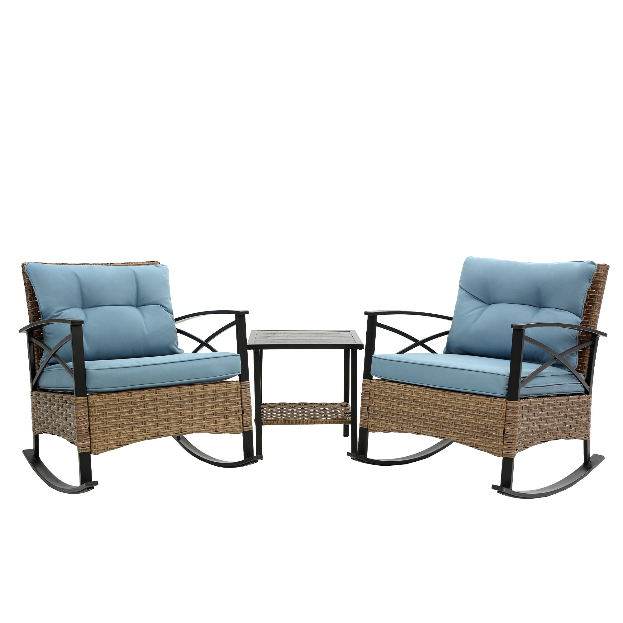 3-Piece Rattan Outdoor Rocking Set Chair BOHFPC01BL