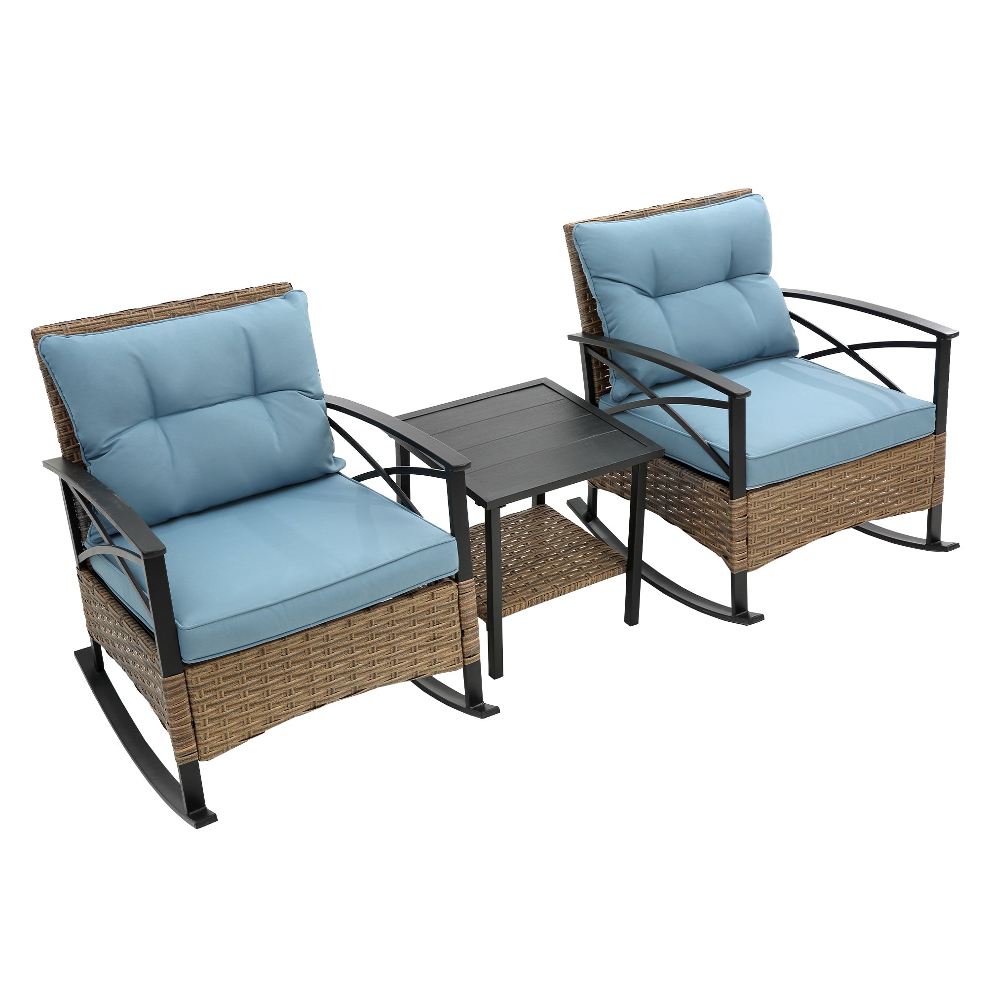 3-Piece Rattan Outdoor Rocking Set Chair BOHFPC01BL