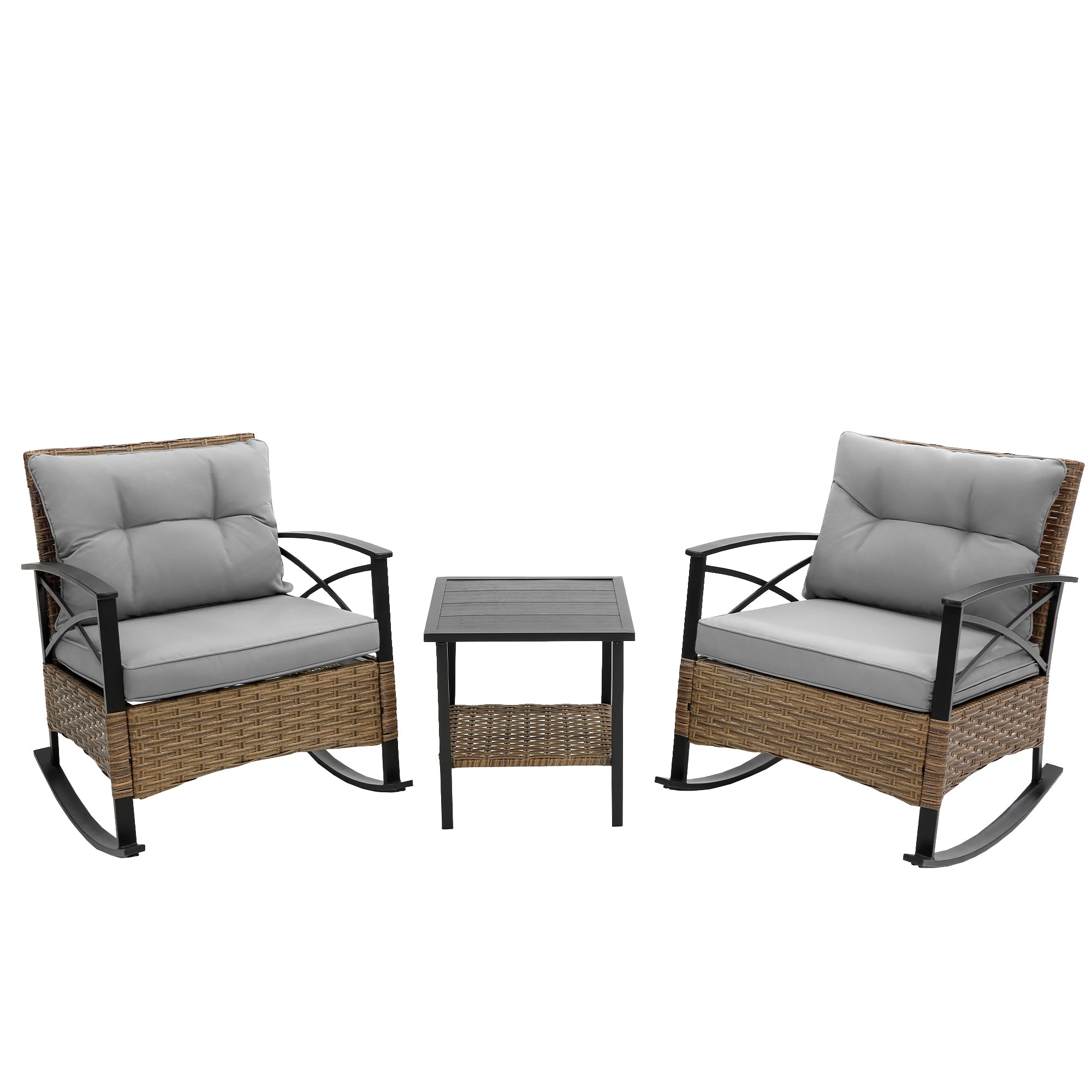 3-Piece Rattan Outdoor Rocking Set Chair BOHFPC01GR