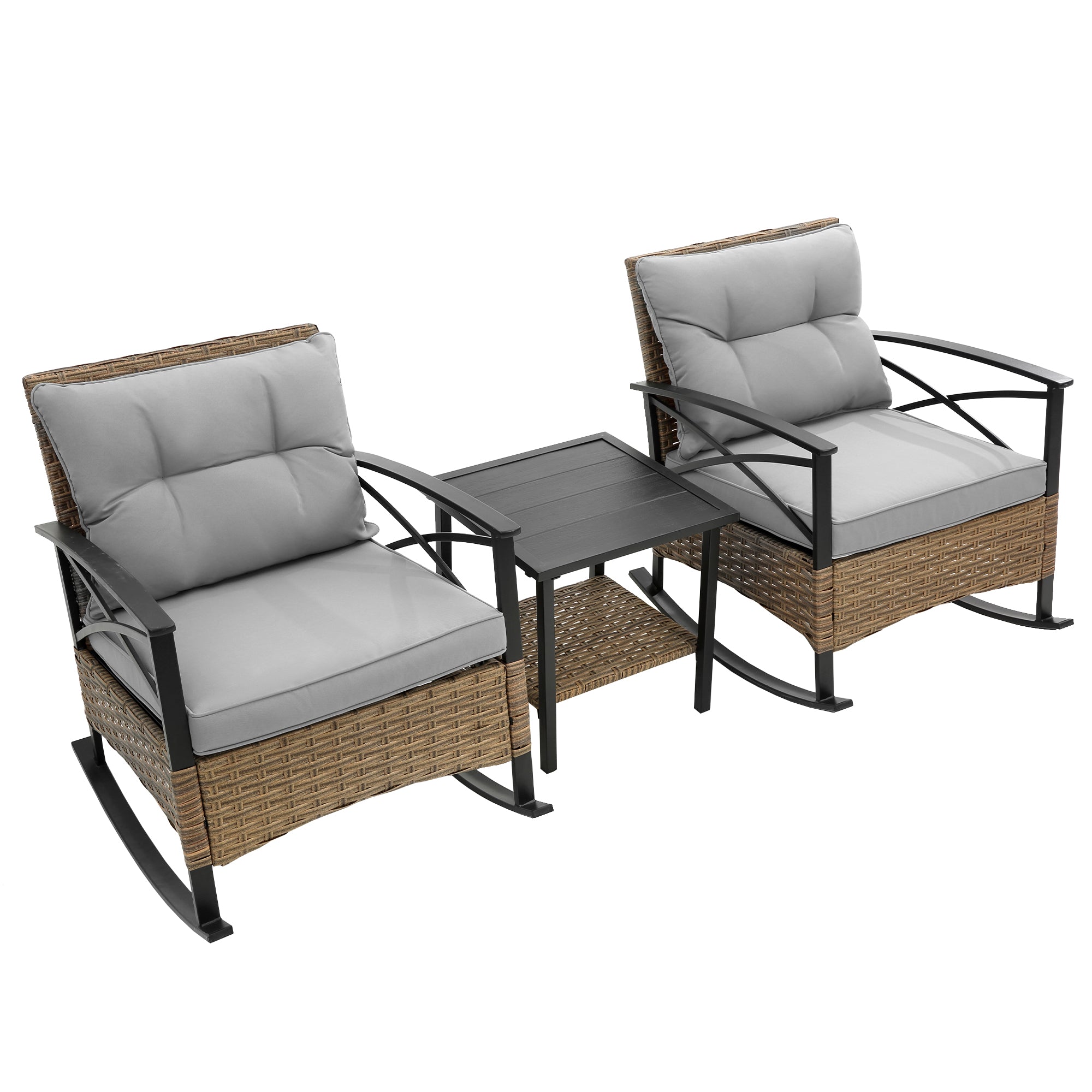 3-Piece Rattan Outdoor Rocking Set Chair BOHFPC01GR