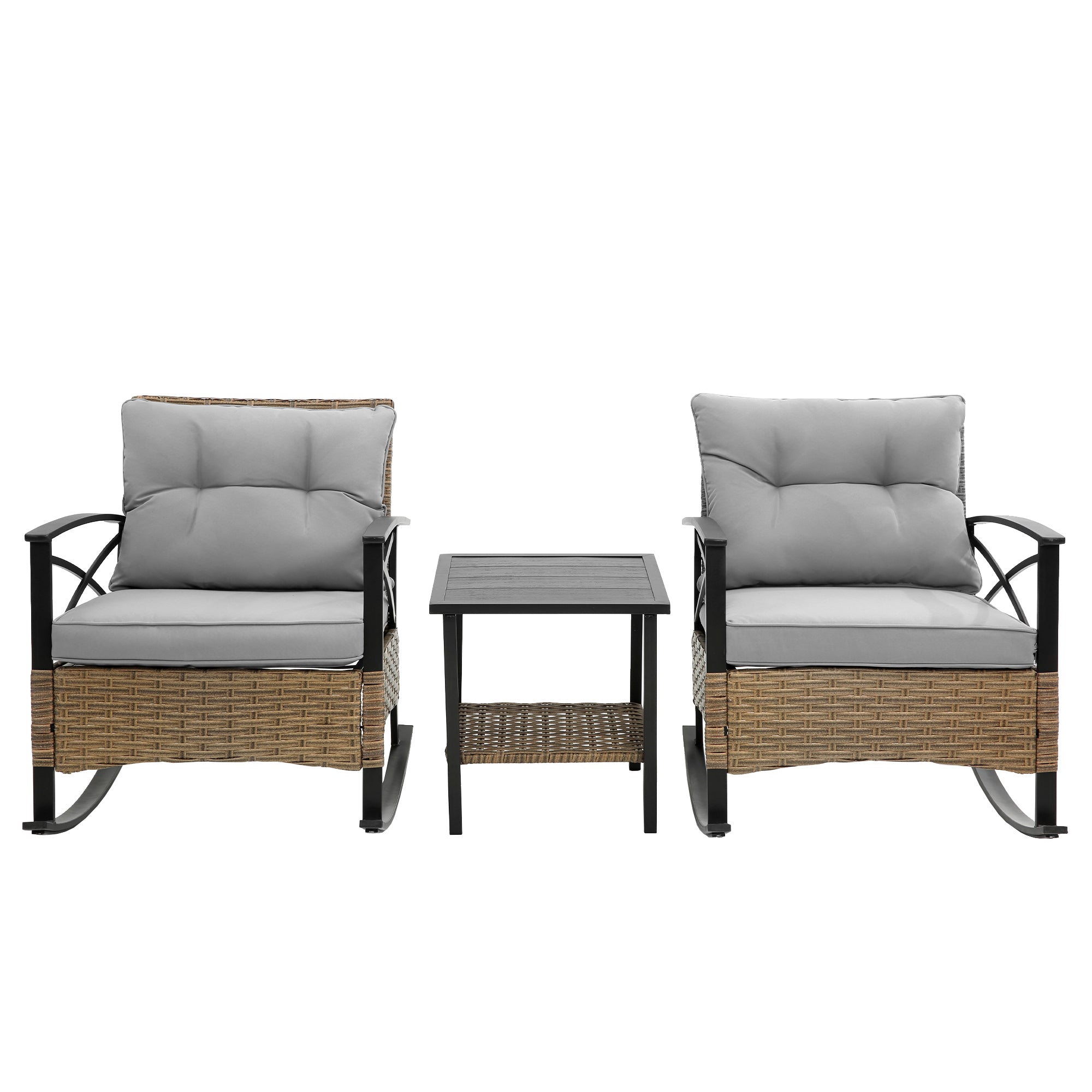 3-Piece Rattan Outdoor Rocking Set Chair BOHFPC01GR