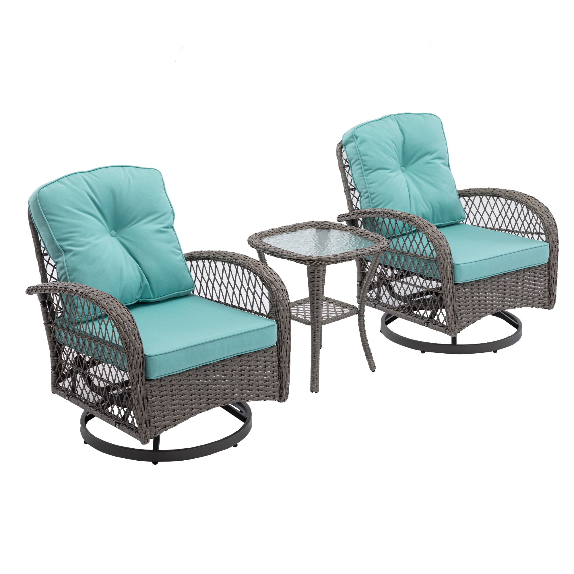 3-Piece Outdoor Rocker Chairs with Thickened Cushions and Glass Coffee Table BOHFPC02BL