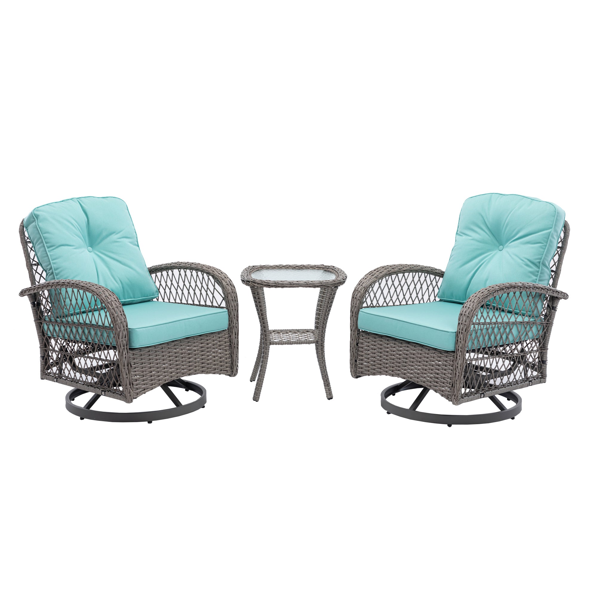 3-Piece Outdoor Rocker Chairs with Thickened Cushions and Glass Coffee Table BOHFPC02BL