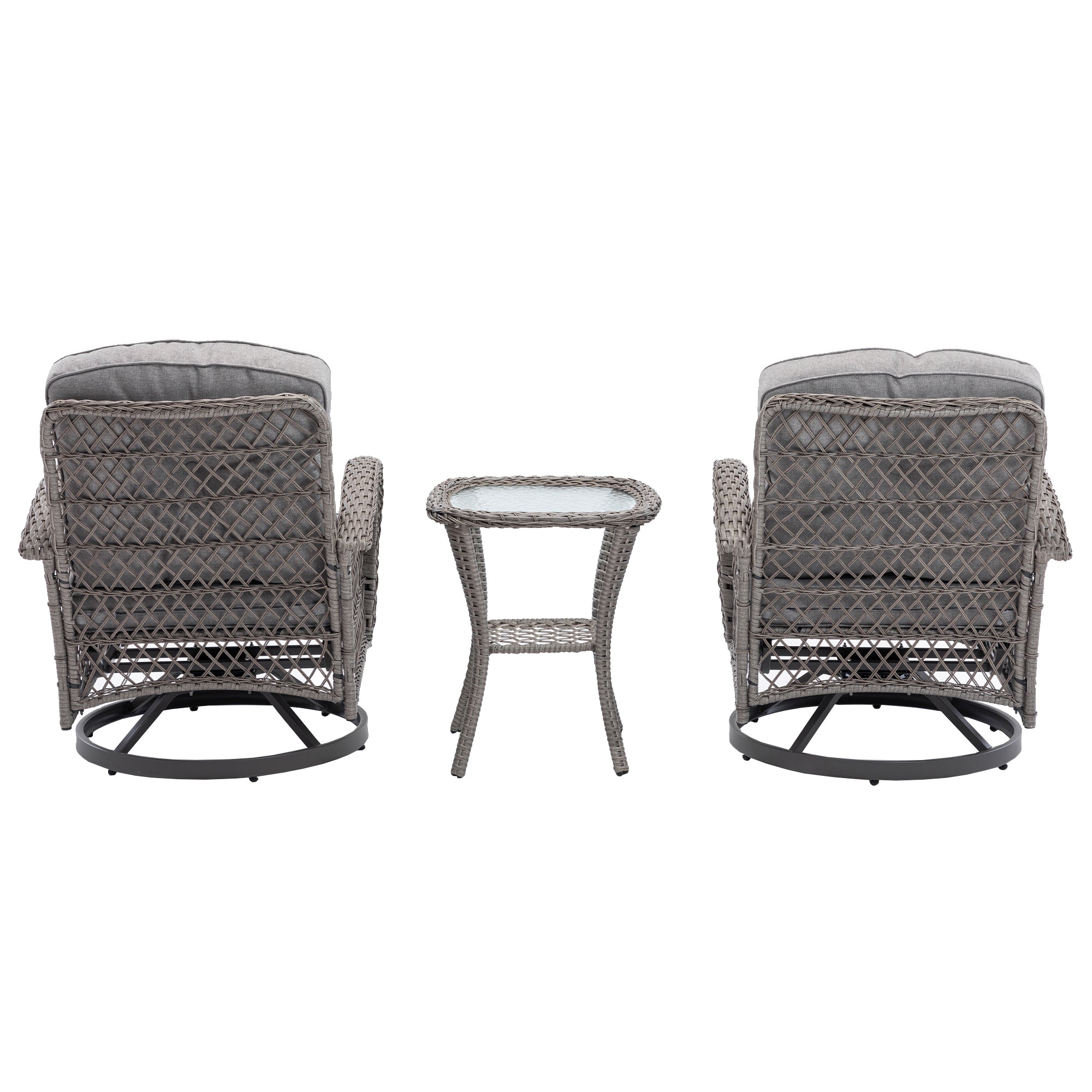 3-Piece Outdoor Rocker Chairs with Thickened Cushions and Glass Coffee Table BOHFPC02GR