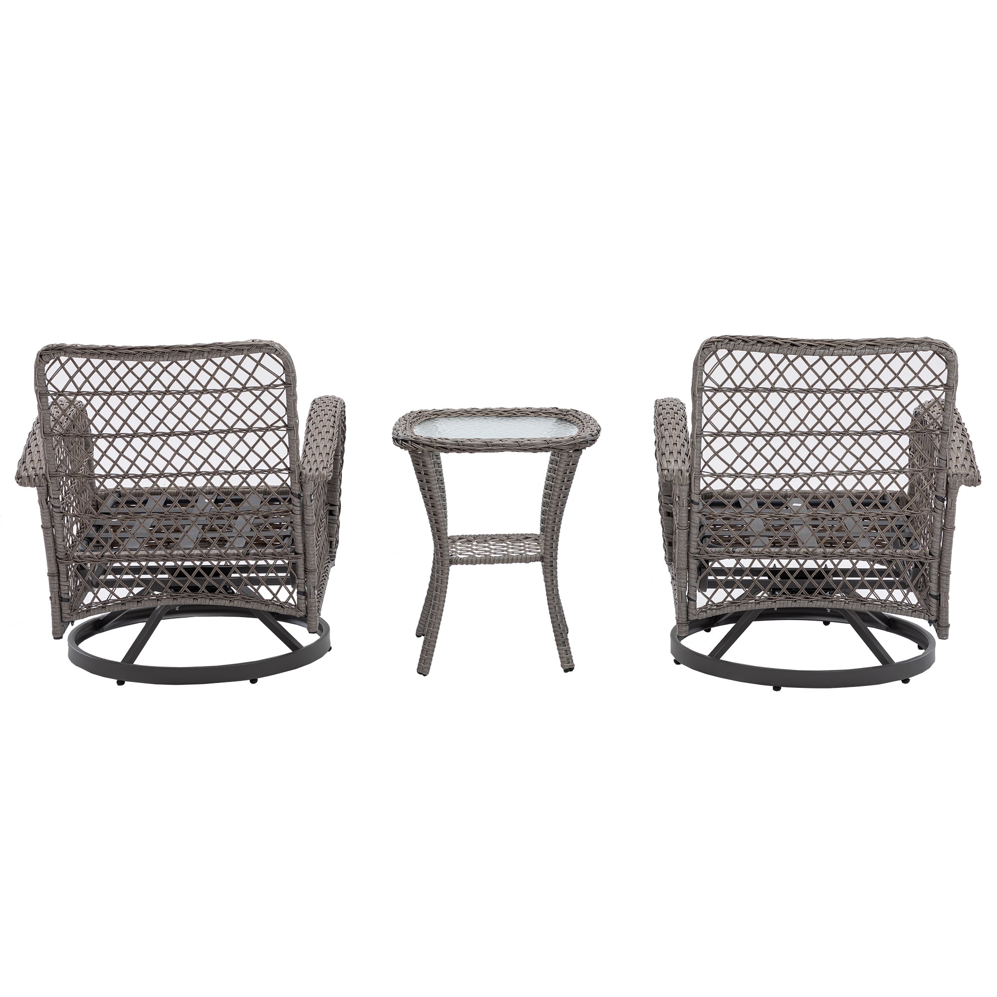 3-Piece Outdoor Rocker Chairs with Thickened Cushions and Glass Coffee Table BOHFPC02GR